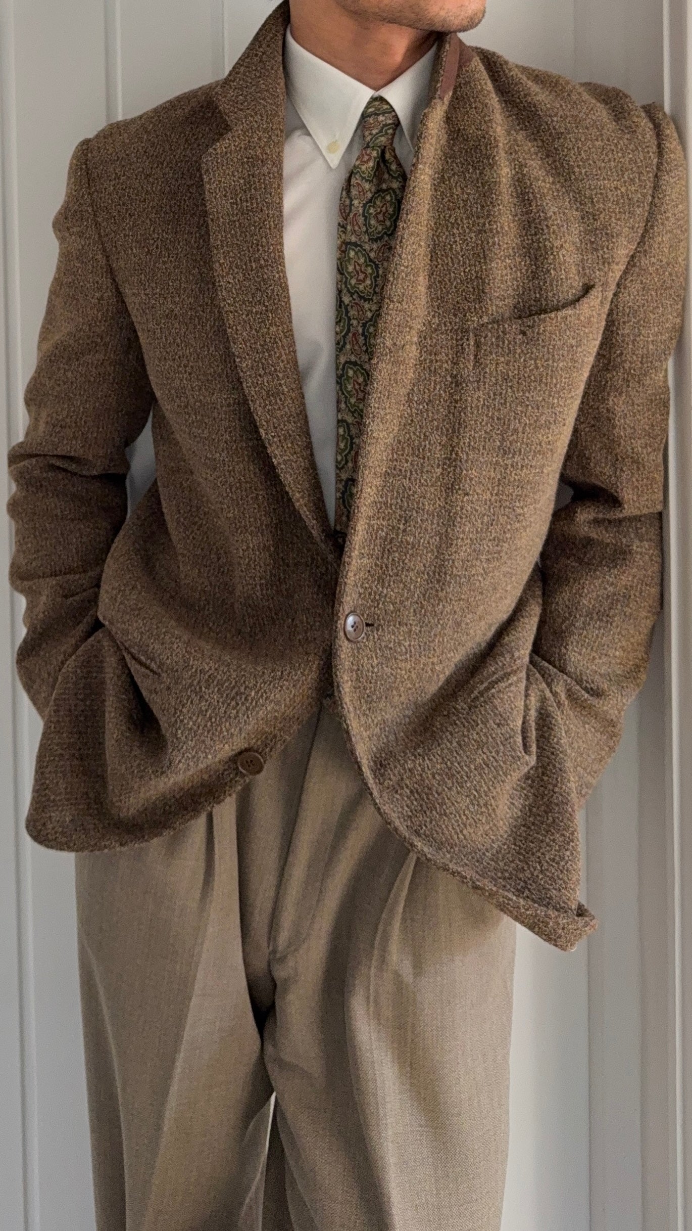 Giorgio Armani 1980s 2B Textured Speckled Wool Blend Sport Jacket Blazer - Size S