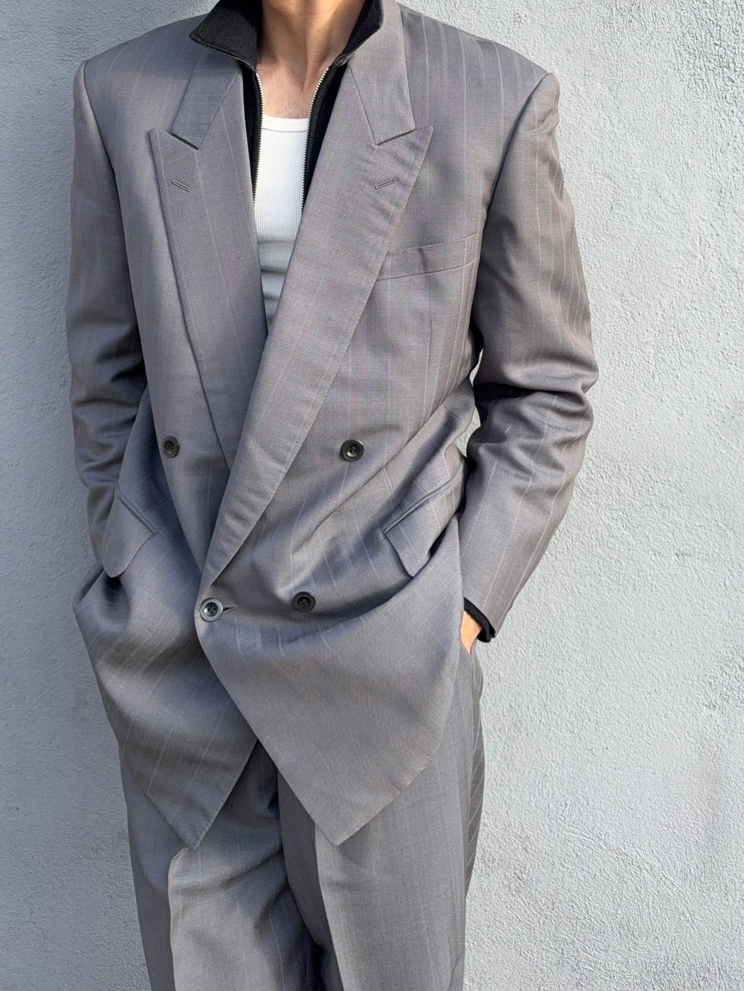 Yves Saint Laurent 1990s Double-Breasted Pleated Wool Suit - Size L Jacket / 34" Waist