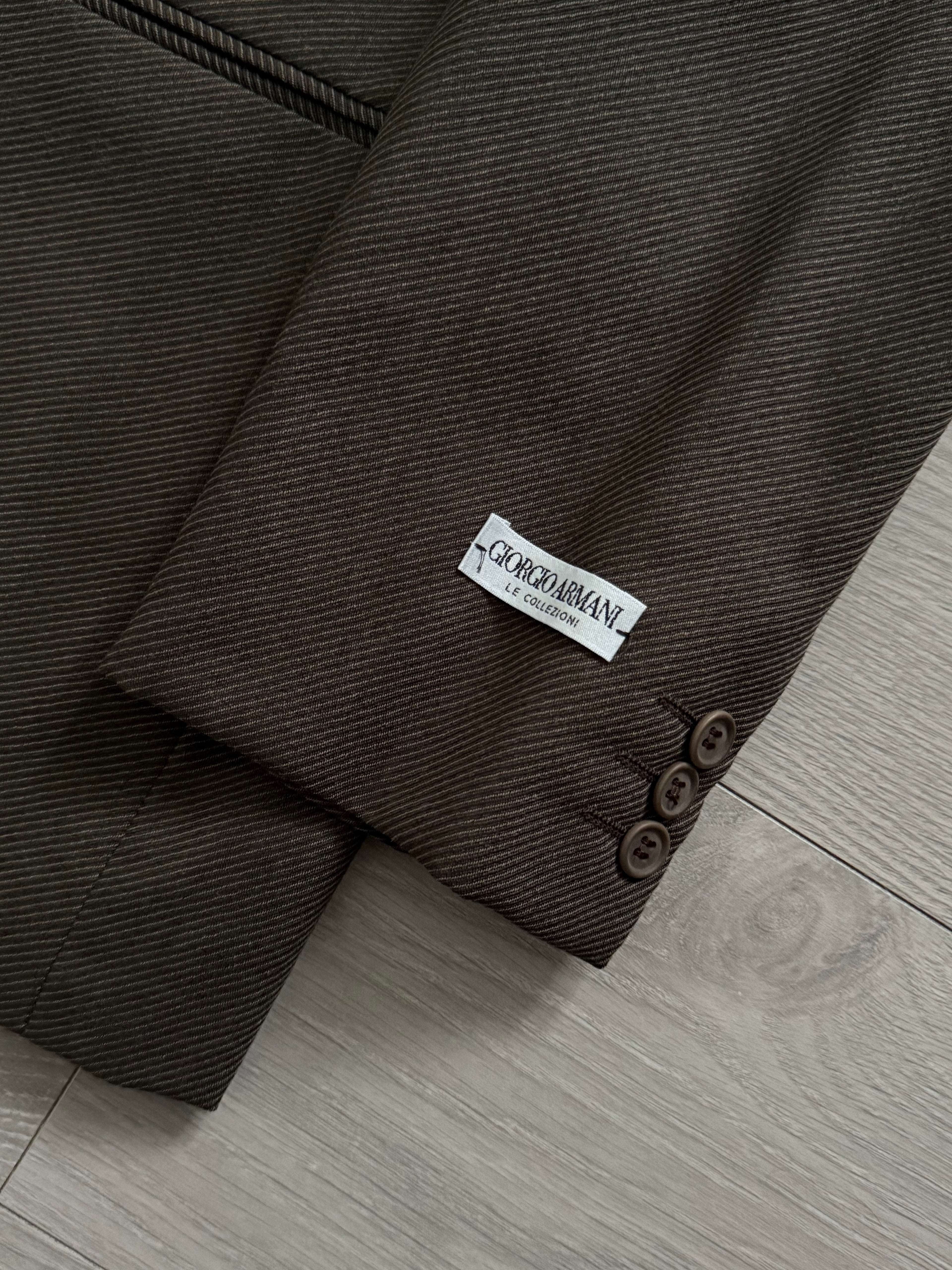 Giorgio Armani 1980s Double Breasted Pleated Wool Suit Brown New - Size L Jacket / 32" Waist