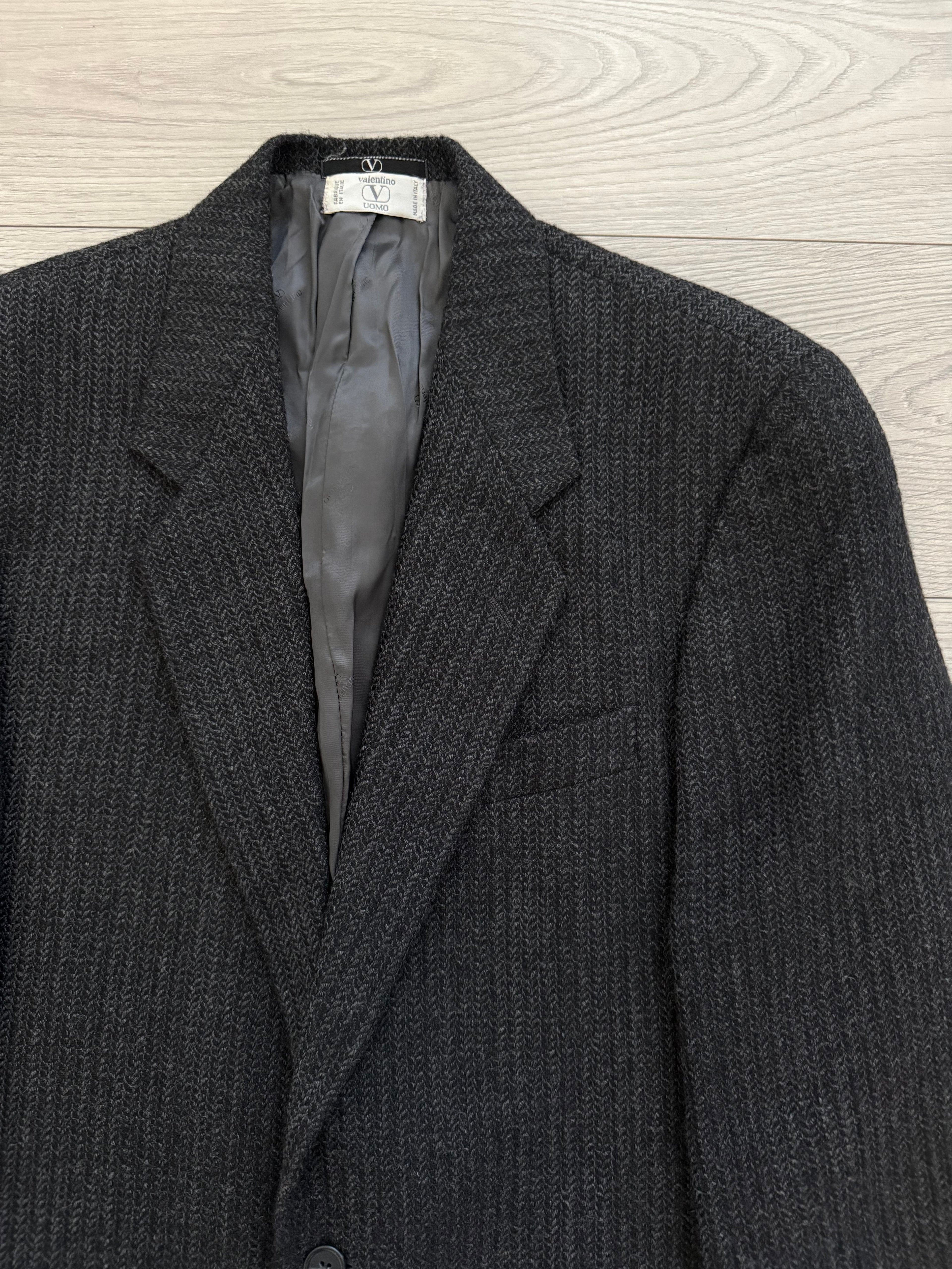Valentino 1980s 2B Textured Wool Sports Jacket Blazer Charcoal Grey - Size S