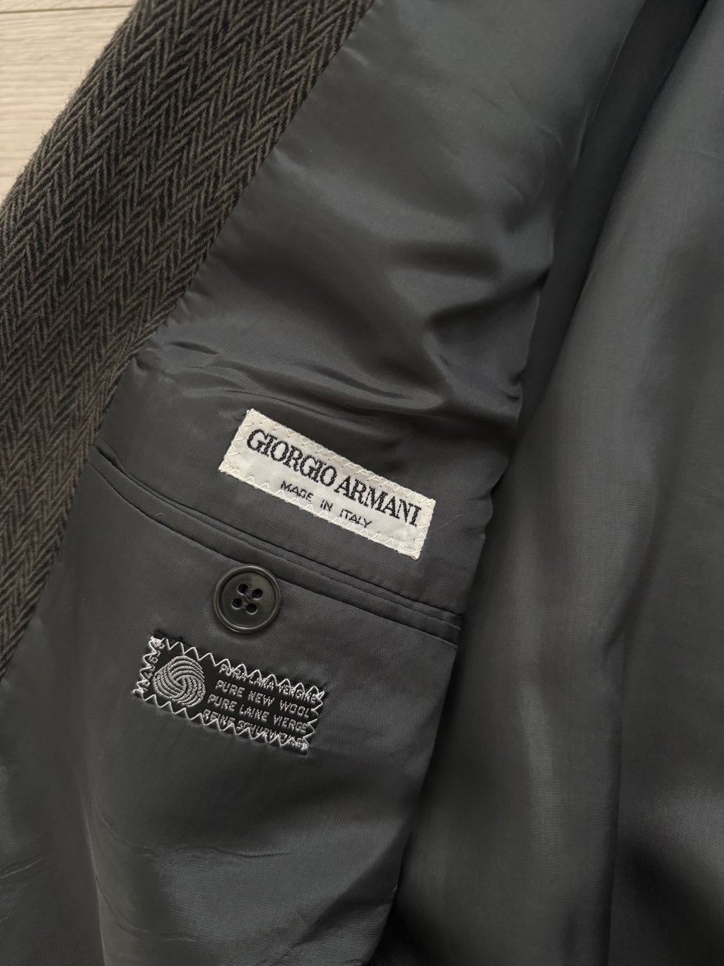 Giorgio Armani Mainline 1980s Chevron Herringbone Double Breasted Wool Sports Jacket Blazer - Size S