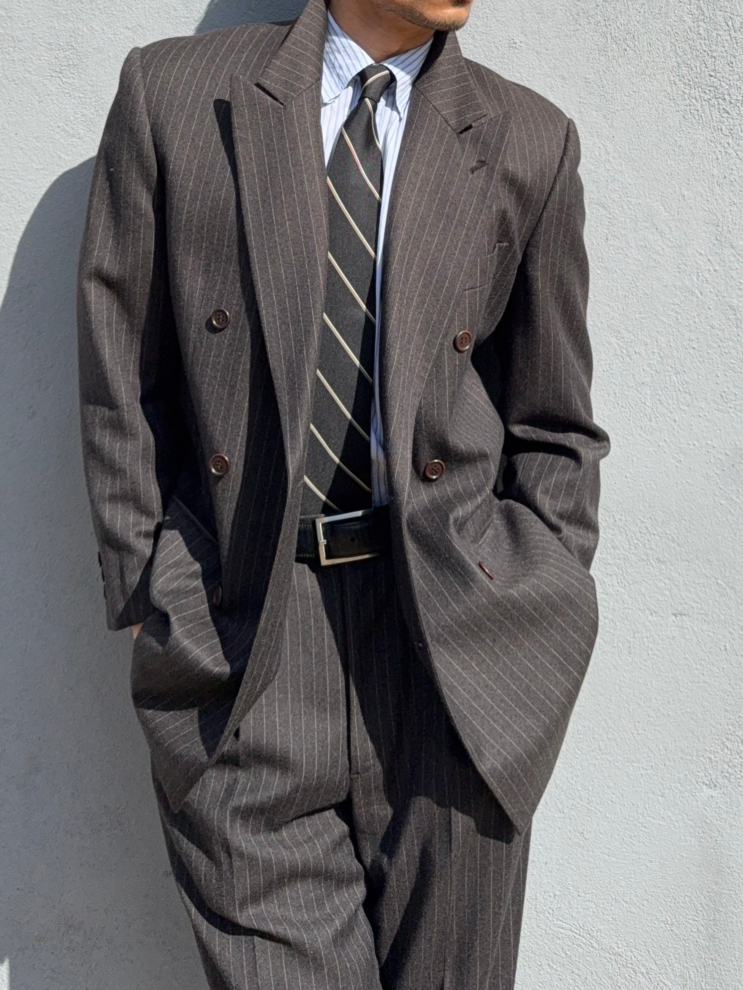 Valentino 1980s 6B Double Breasted Charcoal Wool Power Suit - Size M Jacket / 31" Waist