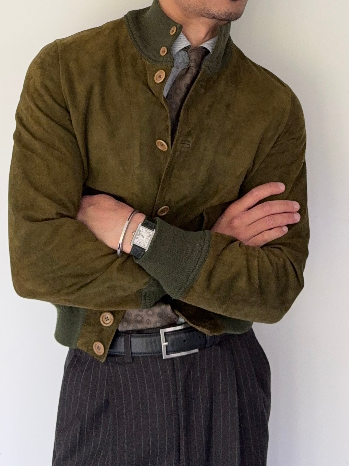 Sicons Armani 1980s Suede Green Military Flight Jacket - Size S