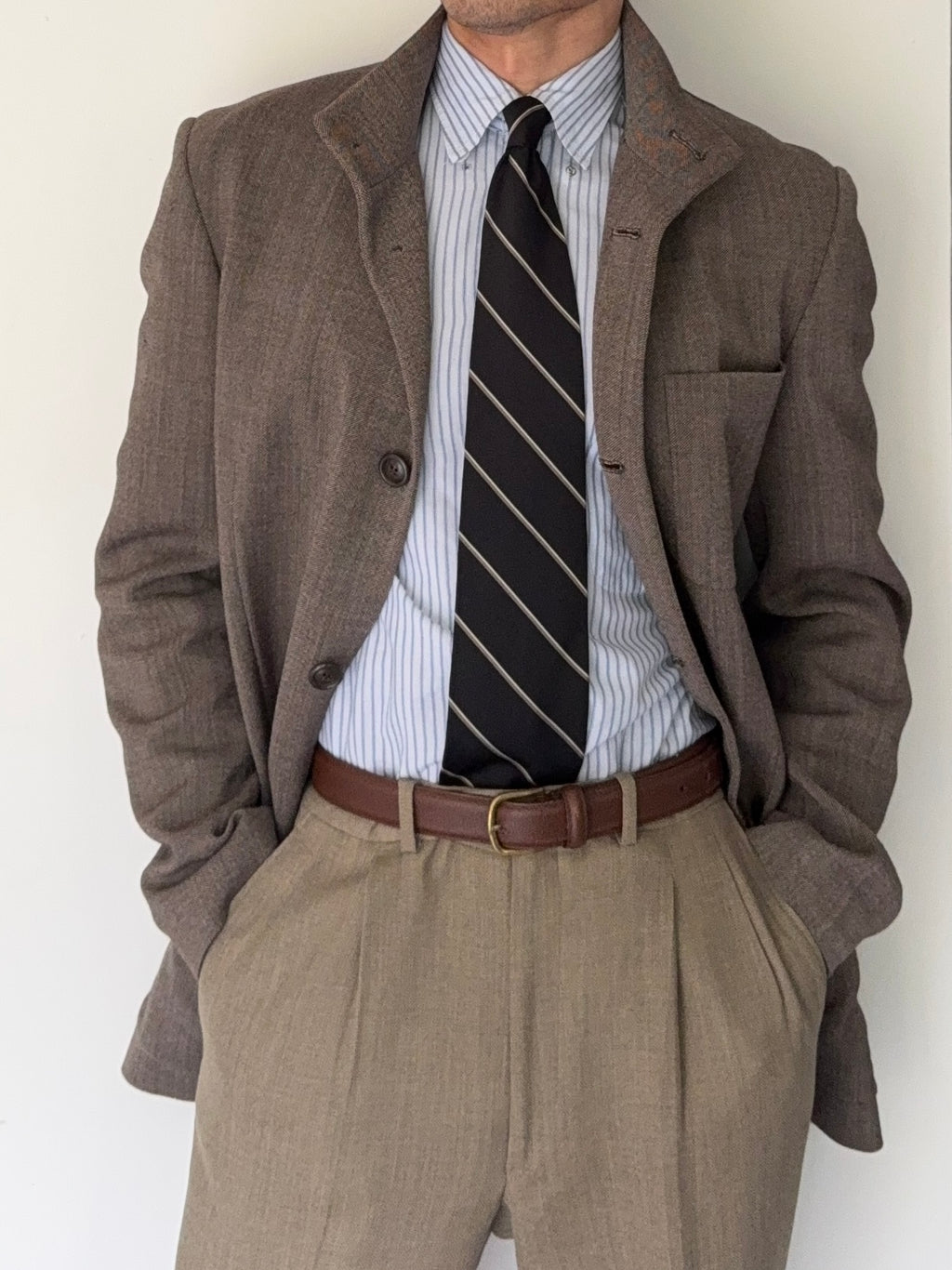 Emporio Armani 1998 Nehru Collar Taupe Brown Sports Jacket - Size S