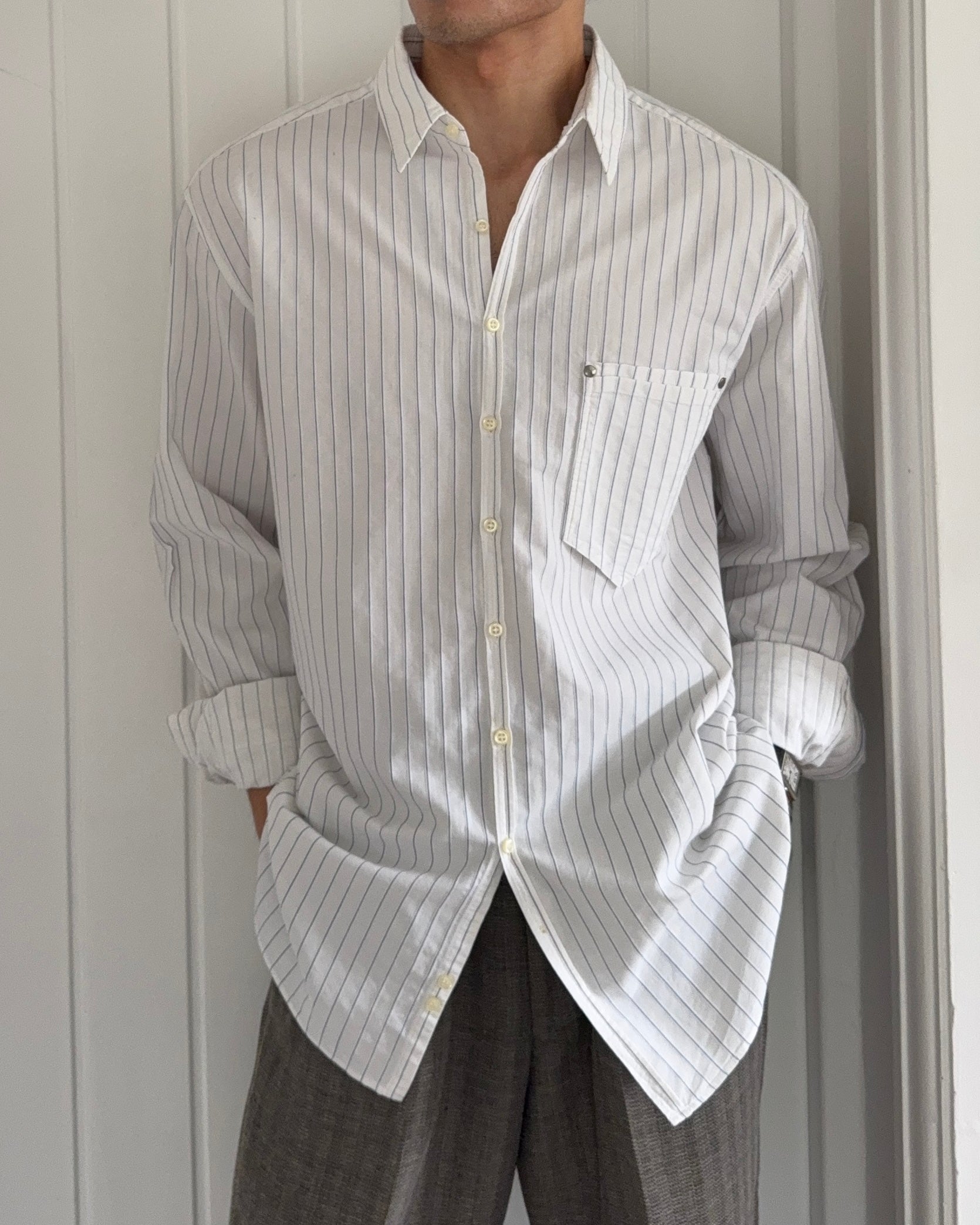 Emporio Armani 1990s Striped Cotton Shirt - Size XL