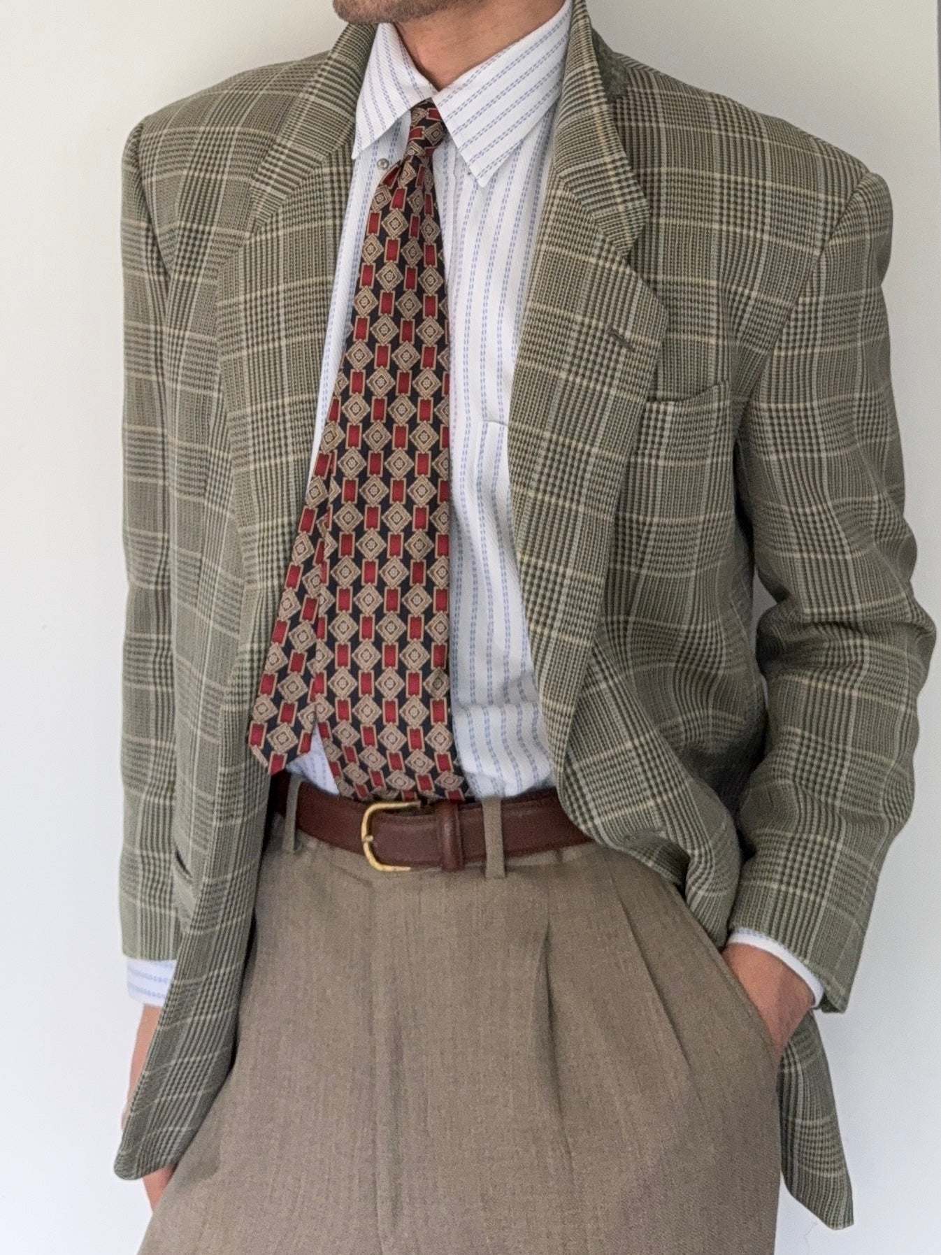 Giorgio Armani 1980s Check Textured Wool Sports Jacket Blazer - Size S