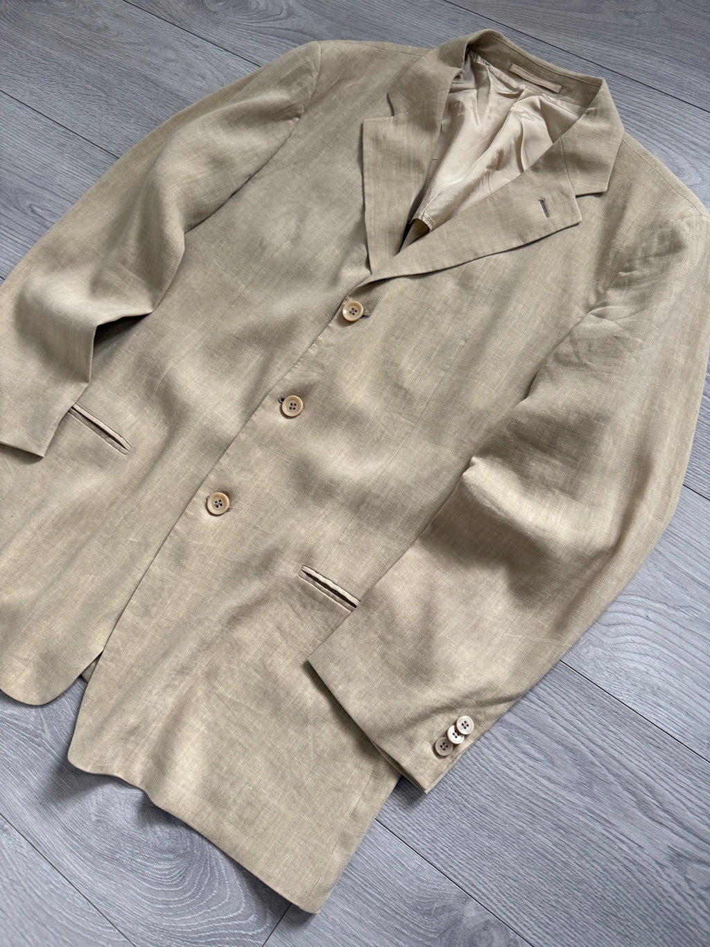 Armani 1990s 3B Linen Beige Sport Jacket Blazer - Size L