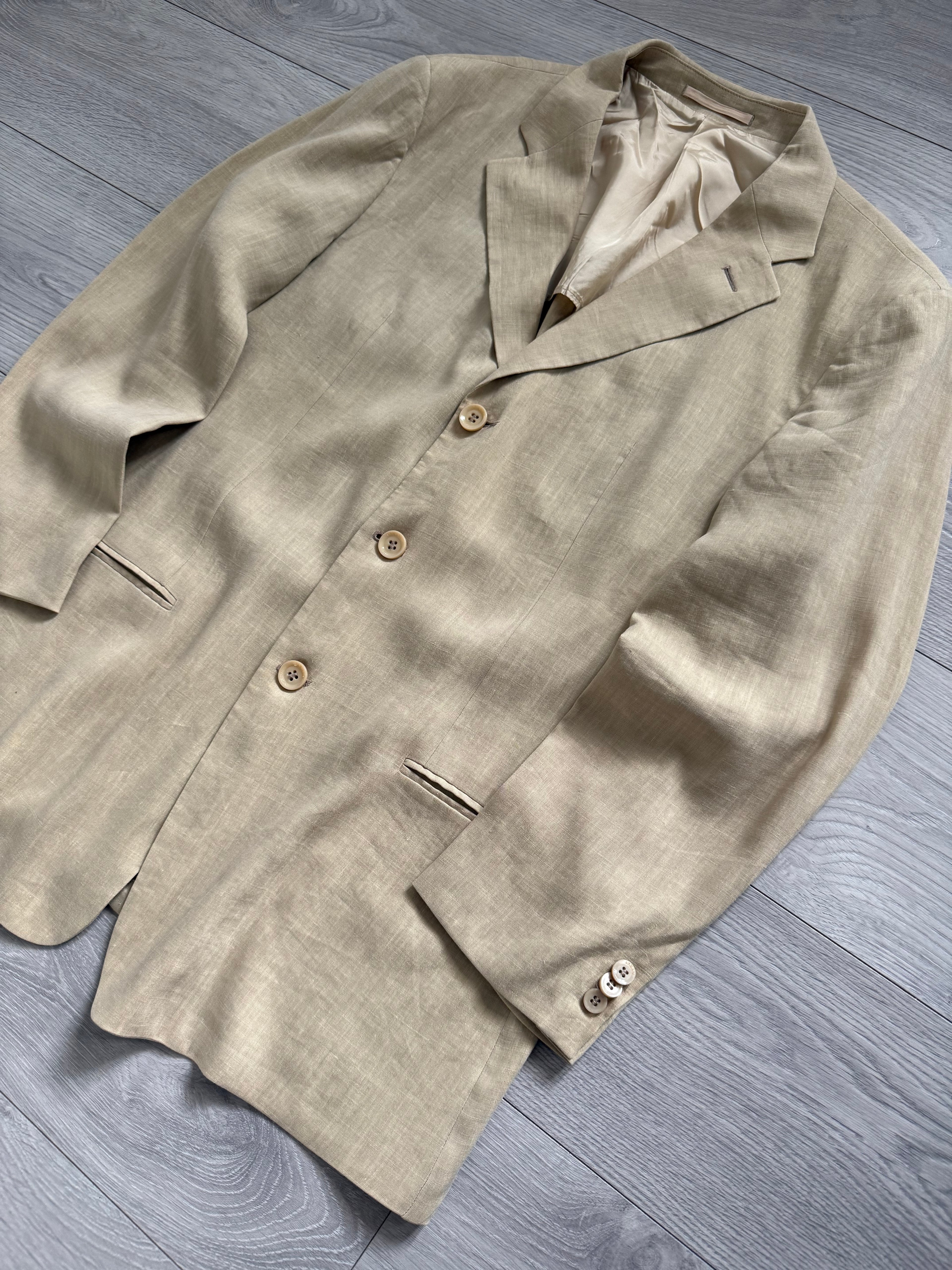 Armani 1990s 3B Linen Beige Sport Jacket Blazer - Size L