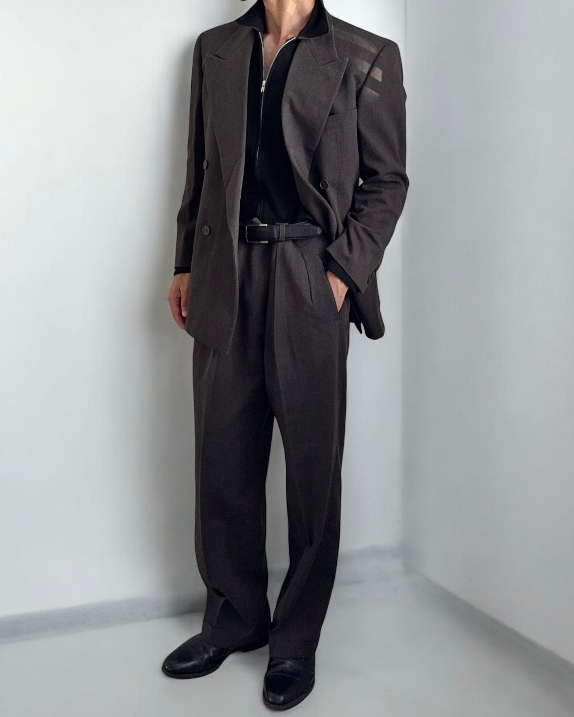 Giorgio Armani 1990s Double-Breasted Pleated Wool Suit - Size L Jacket / 34" Waist