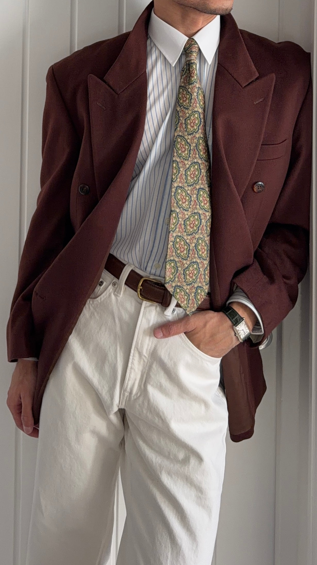 Givenchy 1980s Peaked Lapel Double Breasted Bugundy Wine Wool Cashmere Sport Jacket Blazer  - Size XL