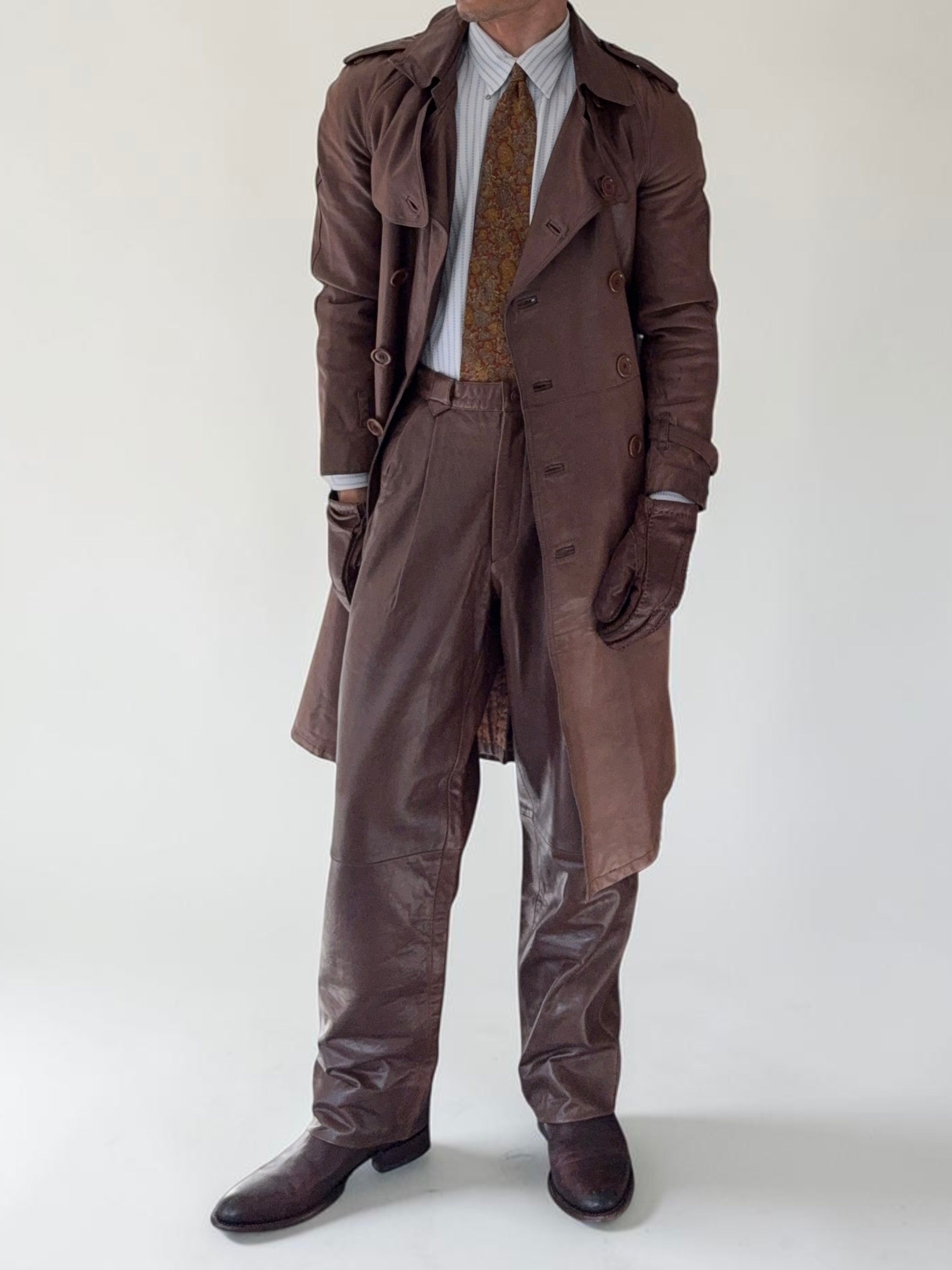 Valentino 1980s Pleated Leather Brown Pants - Size 30" Waist