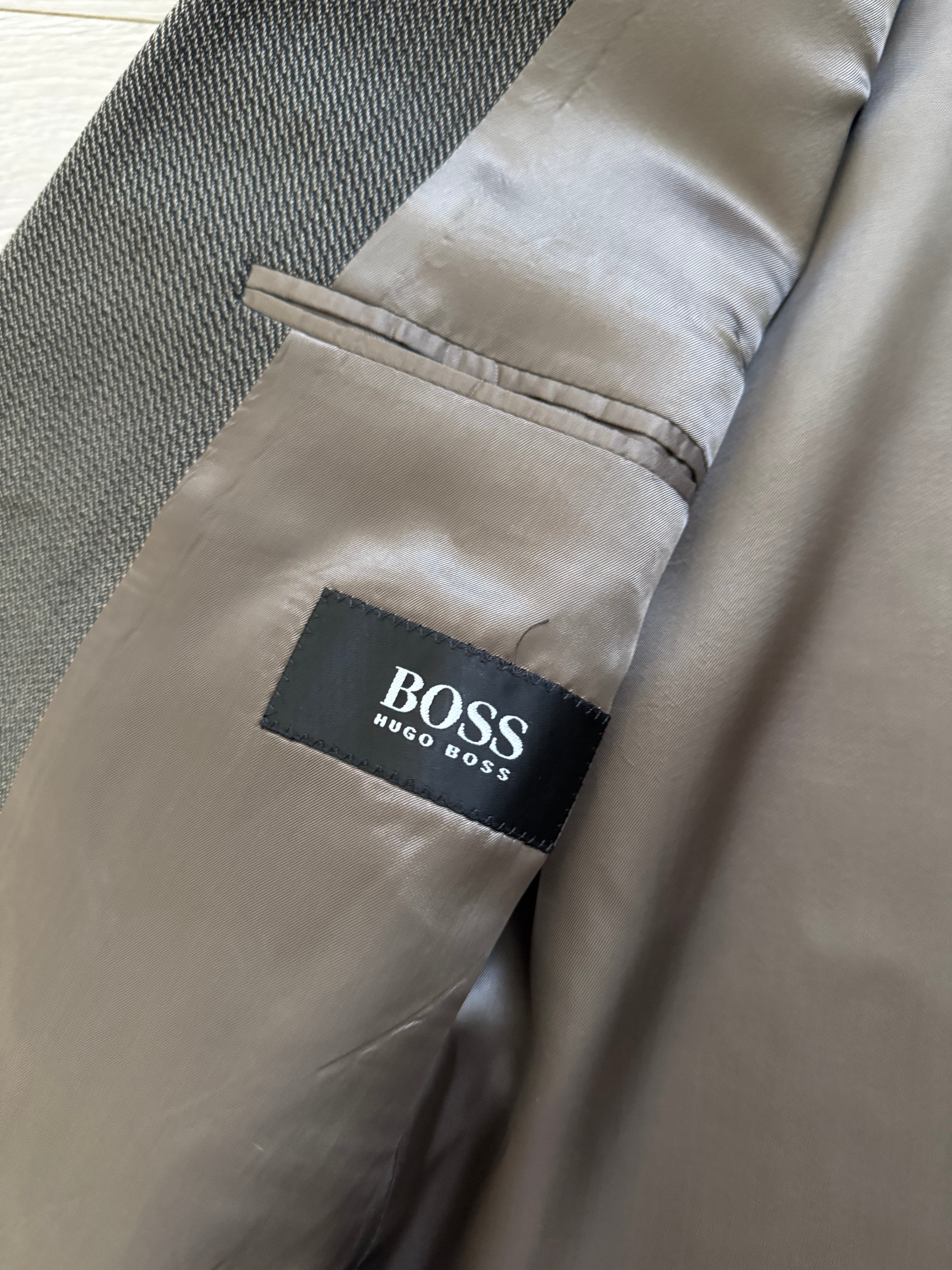 Hugo Boss 1980s 'Omega' Peaked Lapel Double Breasted Textured Wool Sports Jacket Blazer - Size L