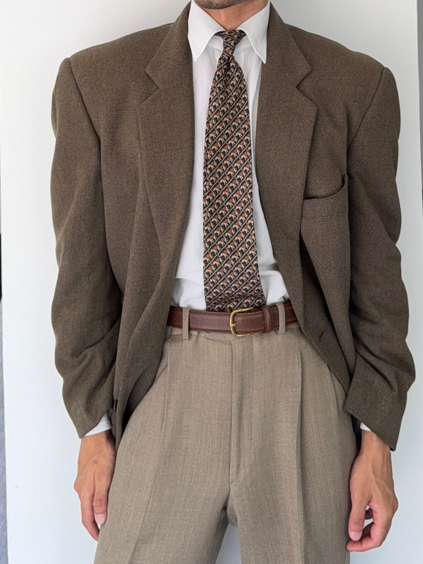 Giorgio Armani 1980s 2B Khaki Brown Wool Sport Jacket Blazer - Size XXL