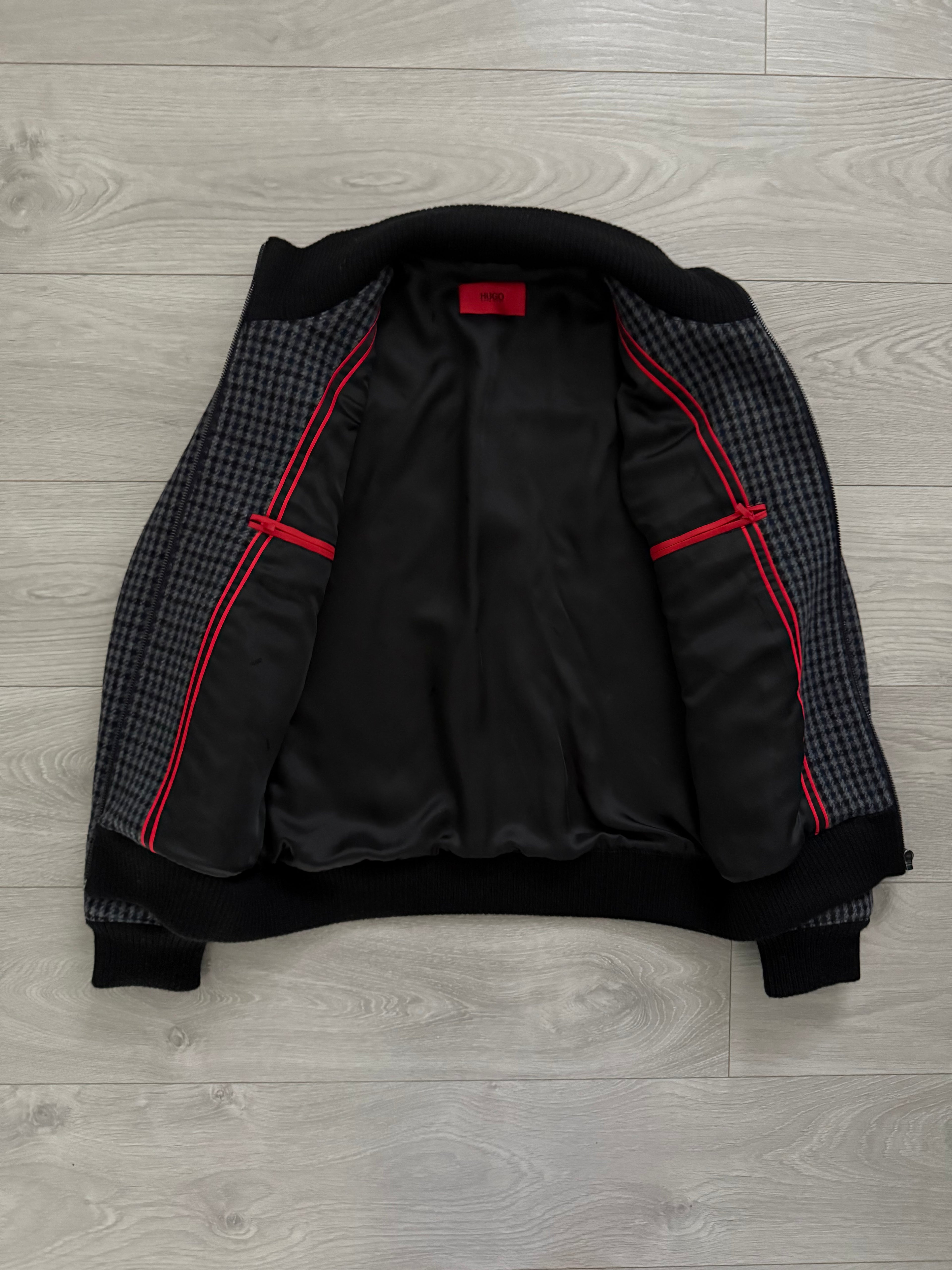 Hugo Boss Houndstooth Pattern Wool Bomber Jacket - Size S