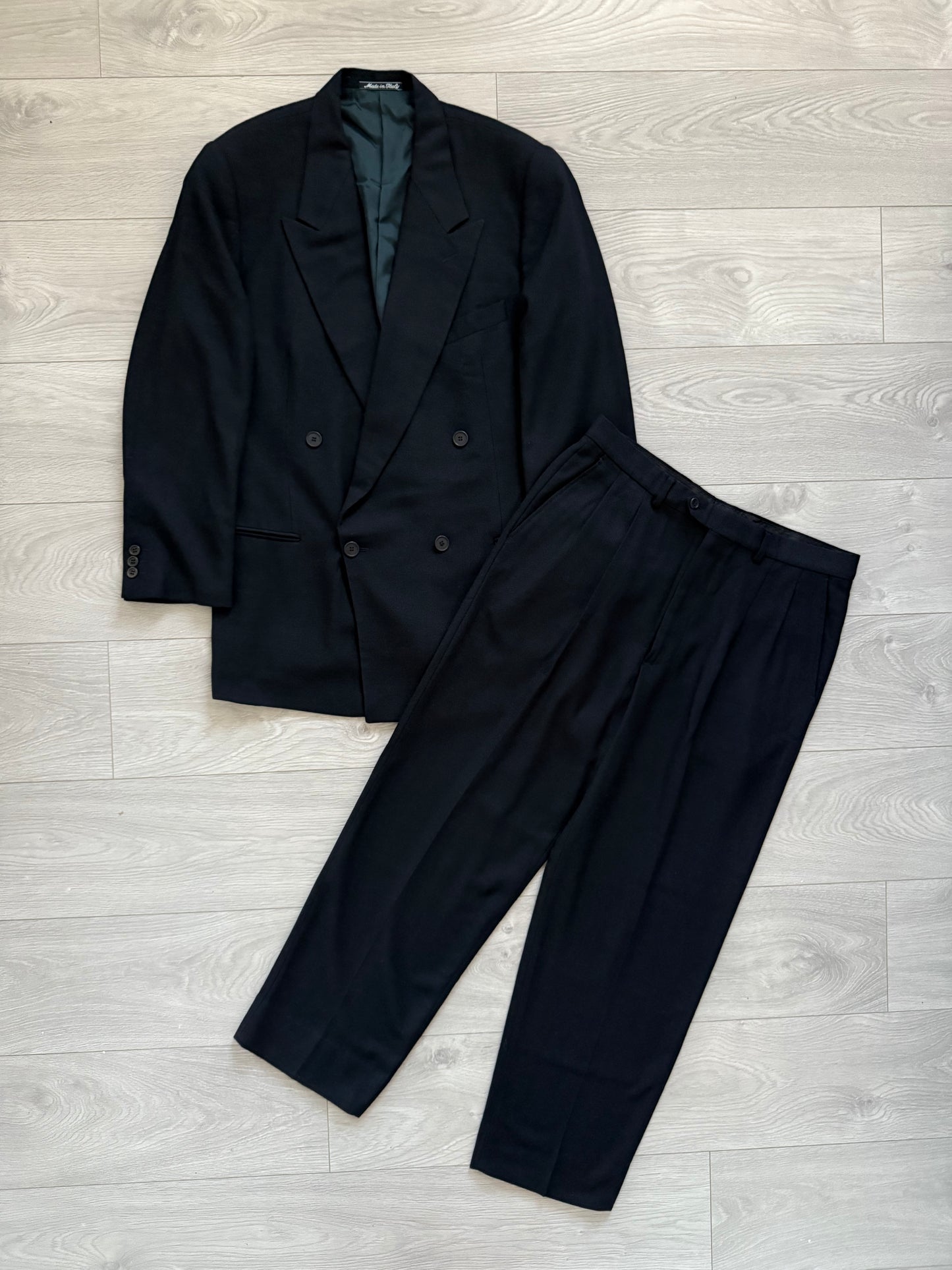 Giorgi Armani 1980s Pleated Double-Breasted Textured Suit - Size L Jacket / 34" Waist