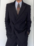 Emporio Armani 1990s 6B Peaked Lapel Double Breasted Herringbone Wool Suit Navy - Size S Jacket / 30" Waist