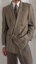 Bruno Kirches 1990s Double Breasted Check Wool Textured Sport Jacket Blazer - Size S