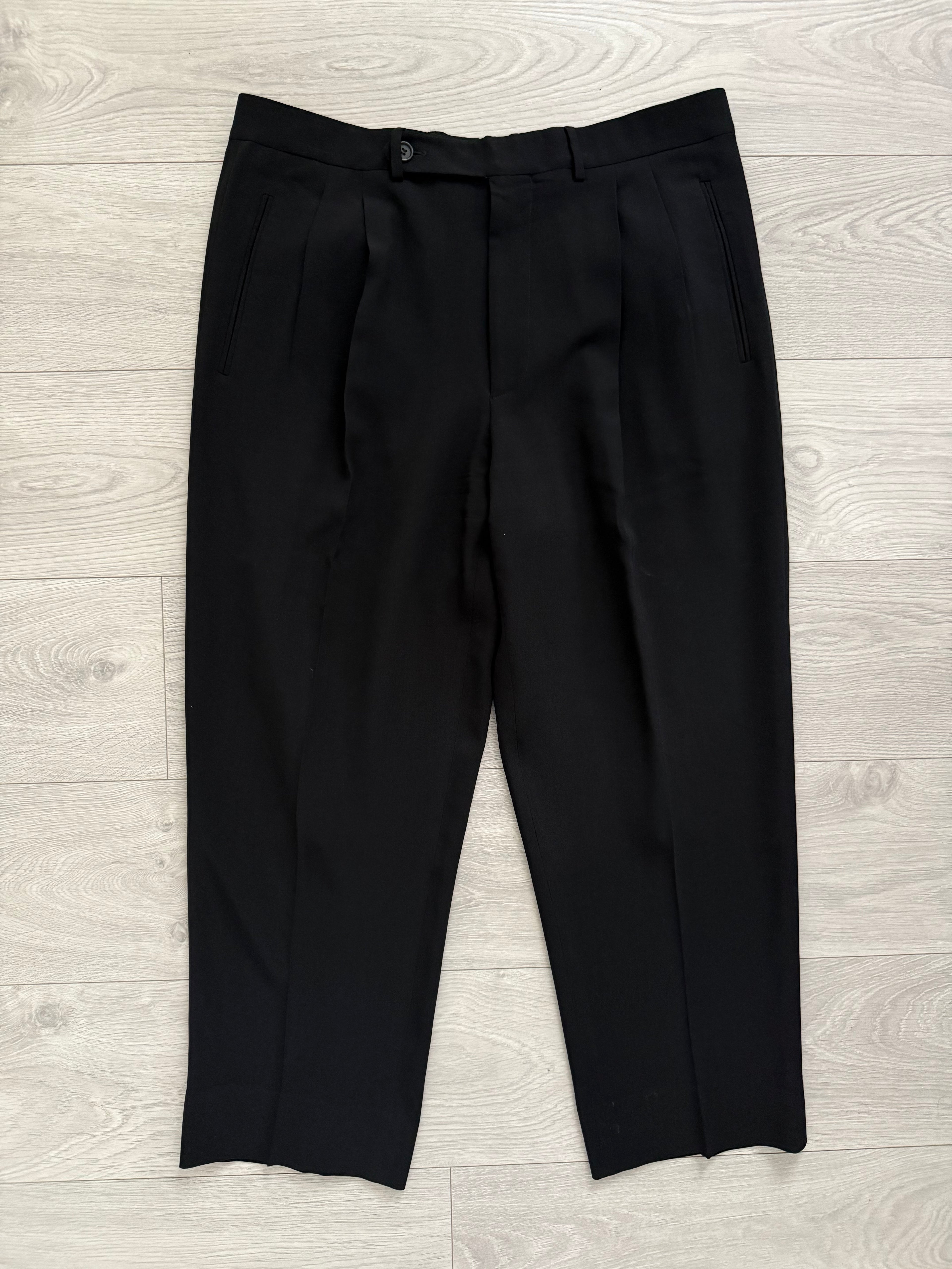 Giorgio Armani Black Label 1990s 3B Relaxed Draped Wool Suit Black - Size XL Jacket / 36" Waist