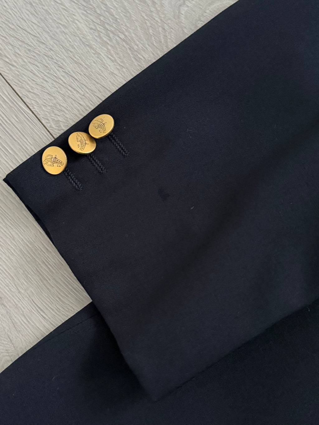 Giorgio Armani 1980s Peaked Lapel Double Breasted Metal Button Wool Sport Jacket Blazer Navy  - Size L