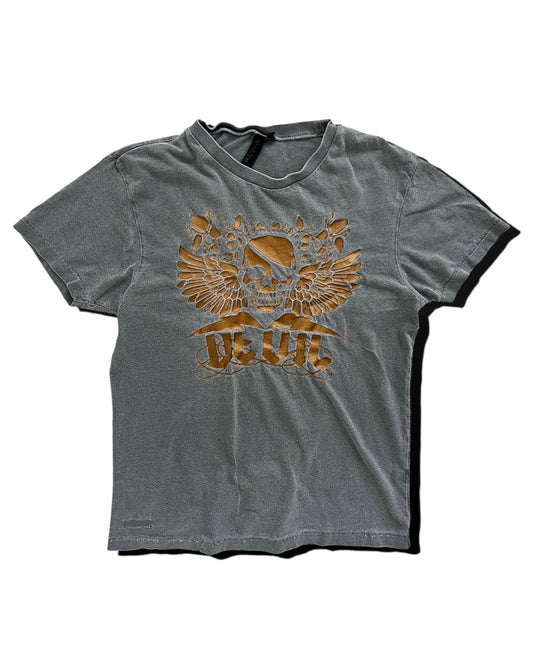 Revolution Skull Print Distressed T-Shirt - Size S