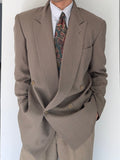 Giorgio Armani 1980s Taupe Beige Peaked Lapel Double Breasted Sports Blazer Jacket - Size M