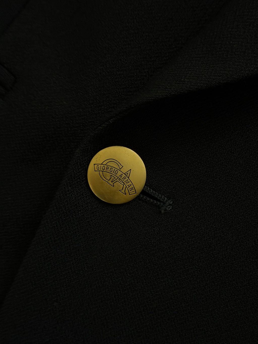 Giorgio Armani 1980s Peaked Lapel Double Breasted Metal Button Wool Sport Jacket Blazer Black  - Size L