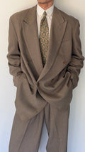 Emporio Armani 1990s Peaked Lapel Double Breasted Textured Weave Pleated Wool Suit - Size XL Jacket / 34" Waist