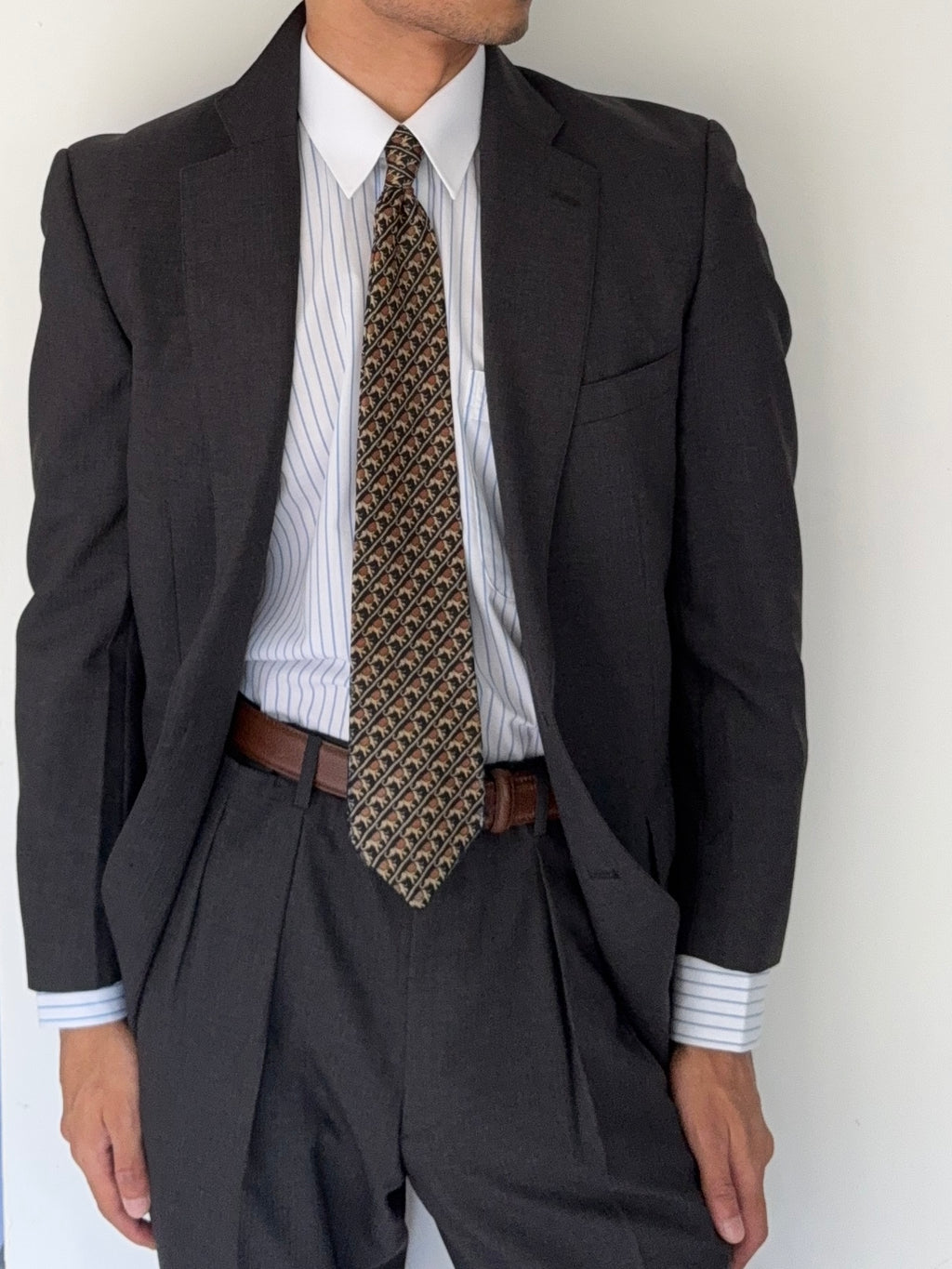 Ralph Lauren 1990s 2B Pleated Lightweight Wool Suit Grey - Size S Jacket / 32" Waist