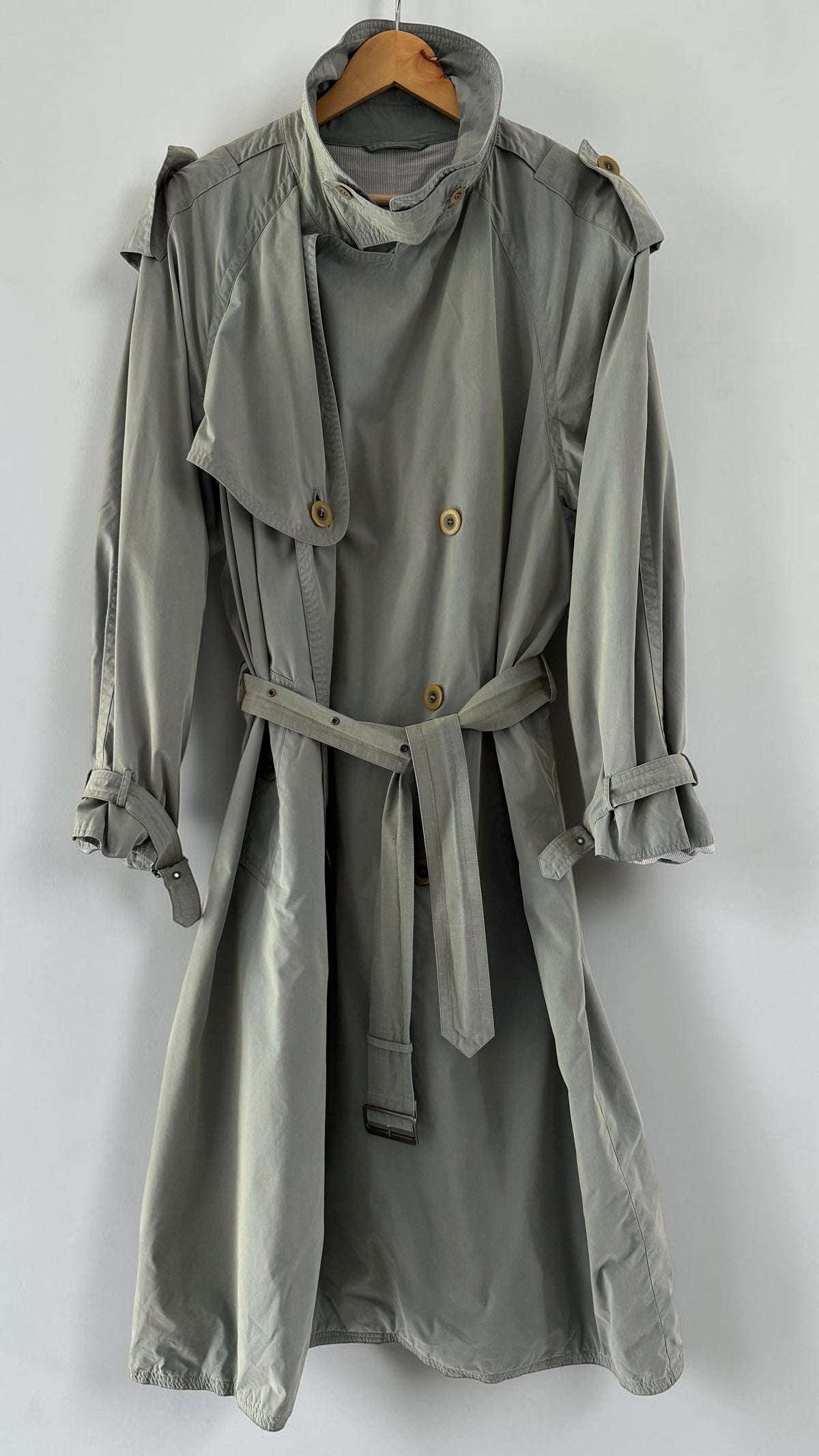 Hugo Boss 1980s Wool Cotton Steel Blue Trench Coat - Size L