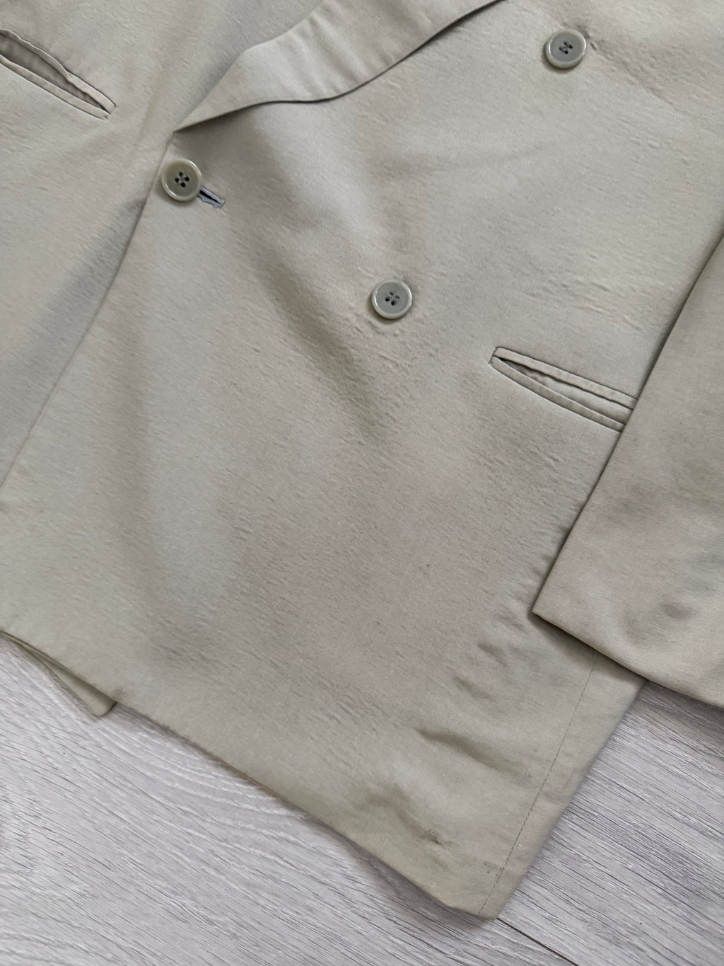 Emporio Armani 1990s Peaked Lapel Double Breasted Taupe Grey Sports Jacket Blazer - Size L