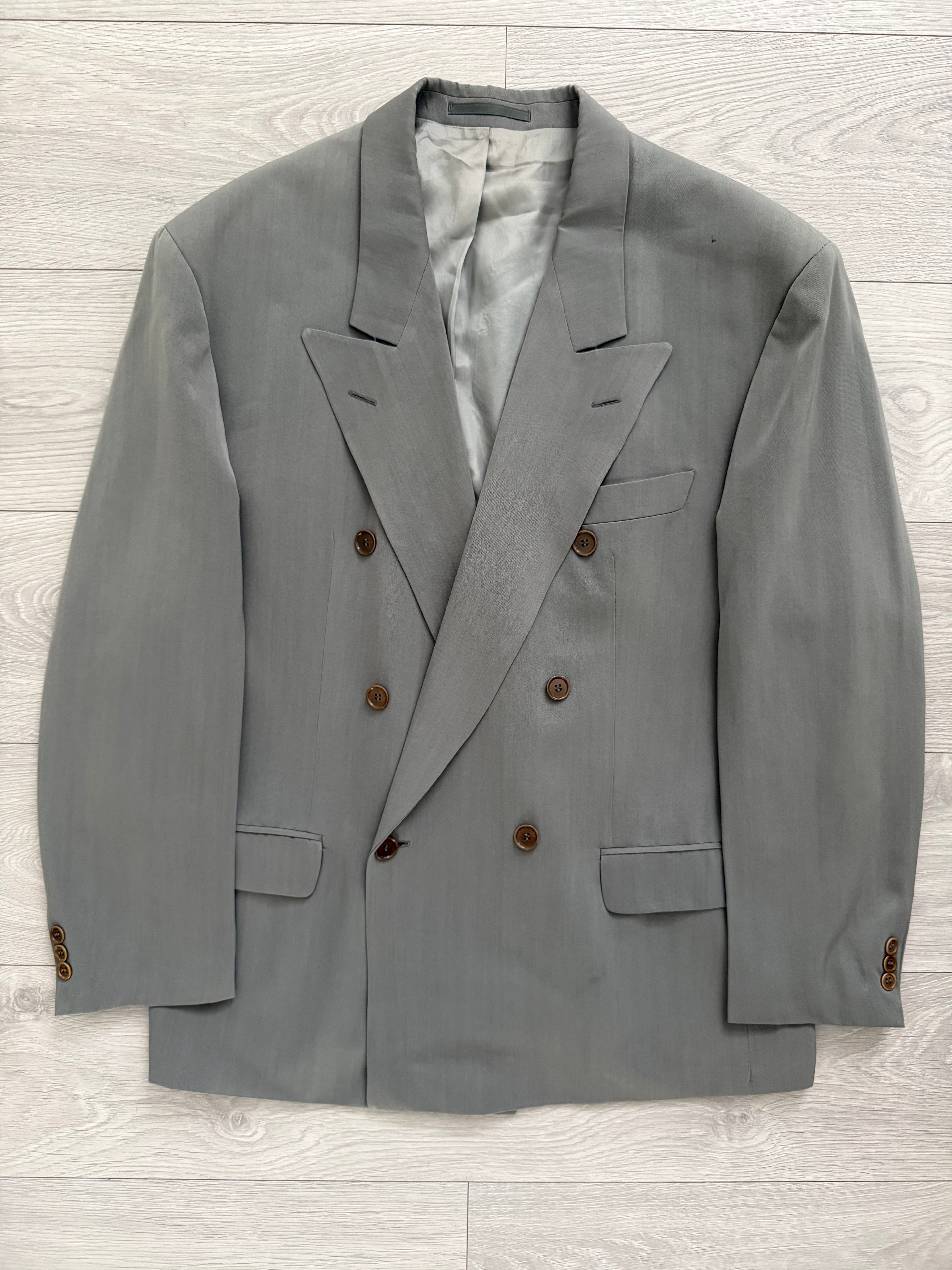 Hugo Boss 1980s 'Al Capone' Peaked Lapel Double Breasted Pleated Wool Silk Suit - Size XXL Jacket / 36" Waist