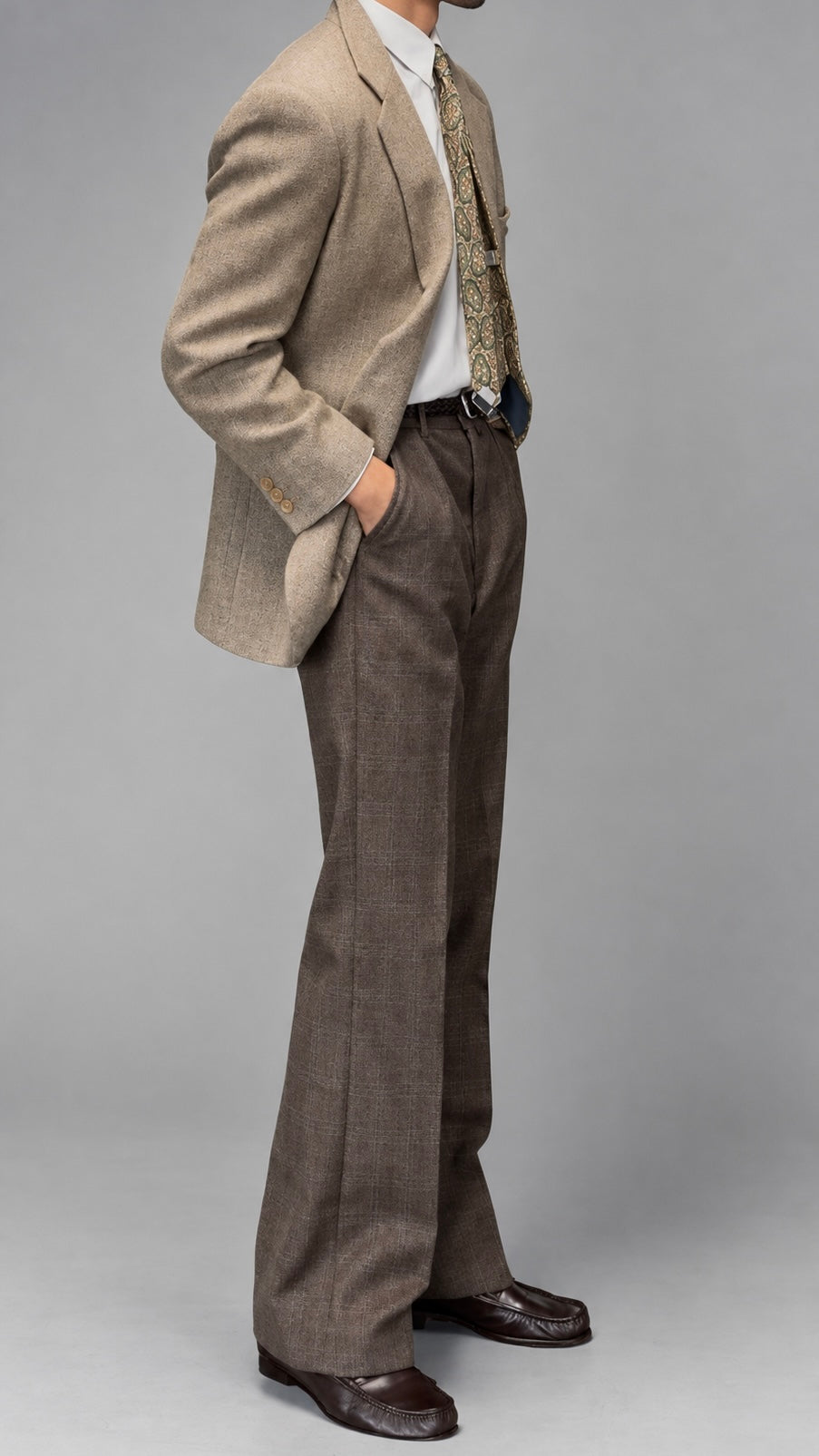Emporio Armani 1990s 2B Textured Melange Wool Taupe Beige Sport Jacket Blazer - Size M