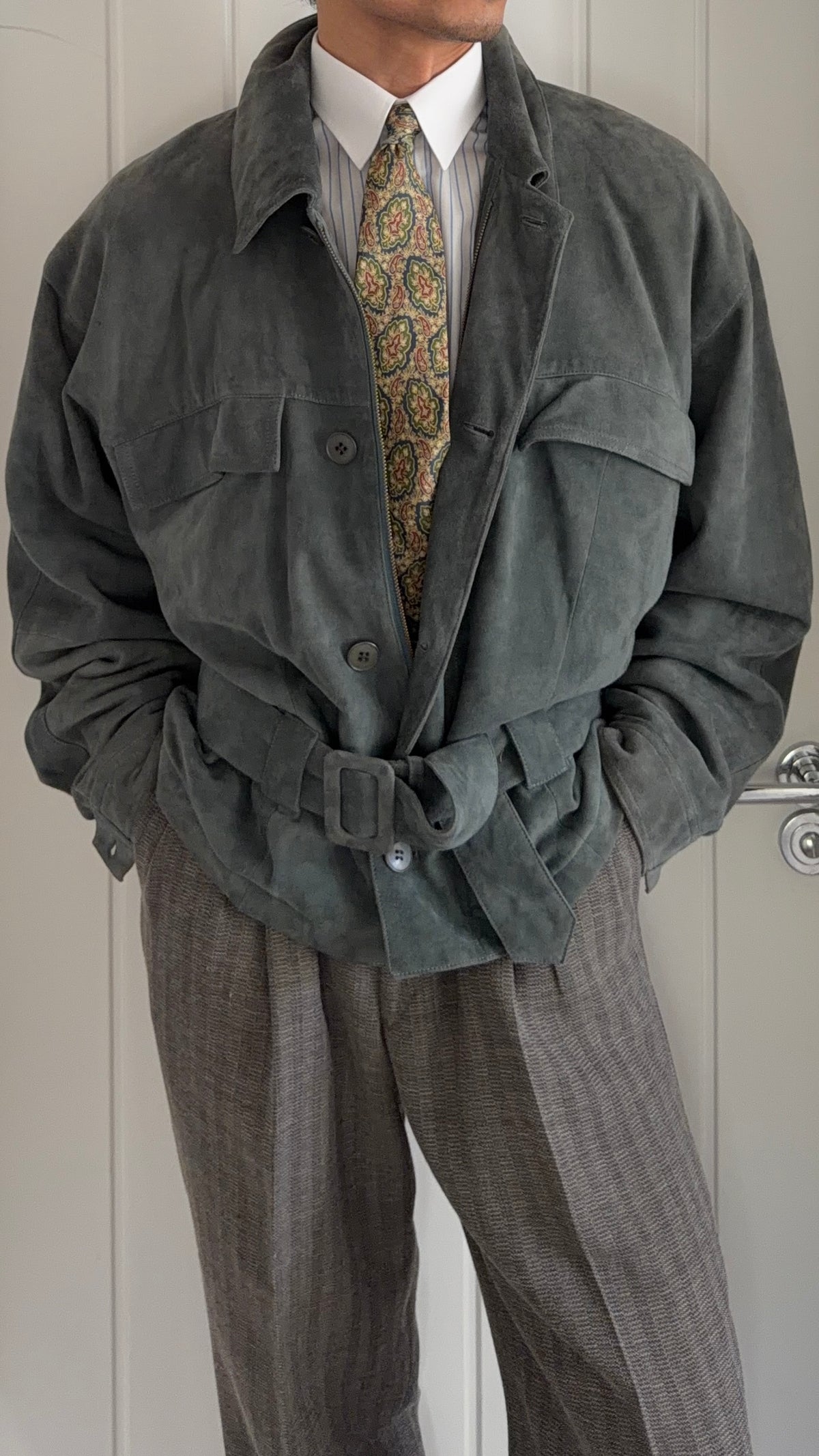 Umberto Ginocchietti 1980s Belted Suede Leather Jacket - Size M