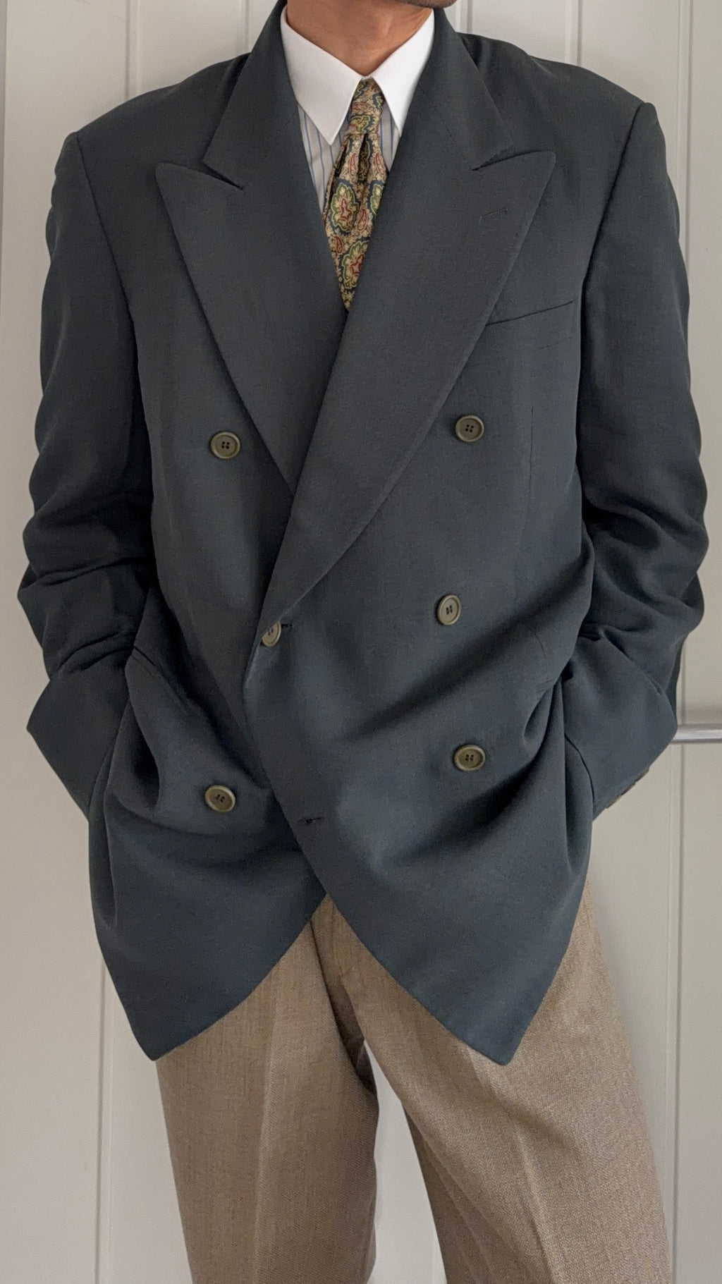 Giorgio Armani Black Label 1997 Peaked Lapel Double Breasted Draped Sport Jacket Blazer - Size L