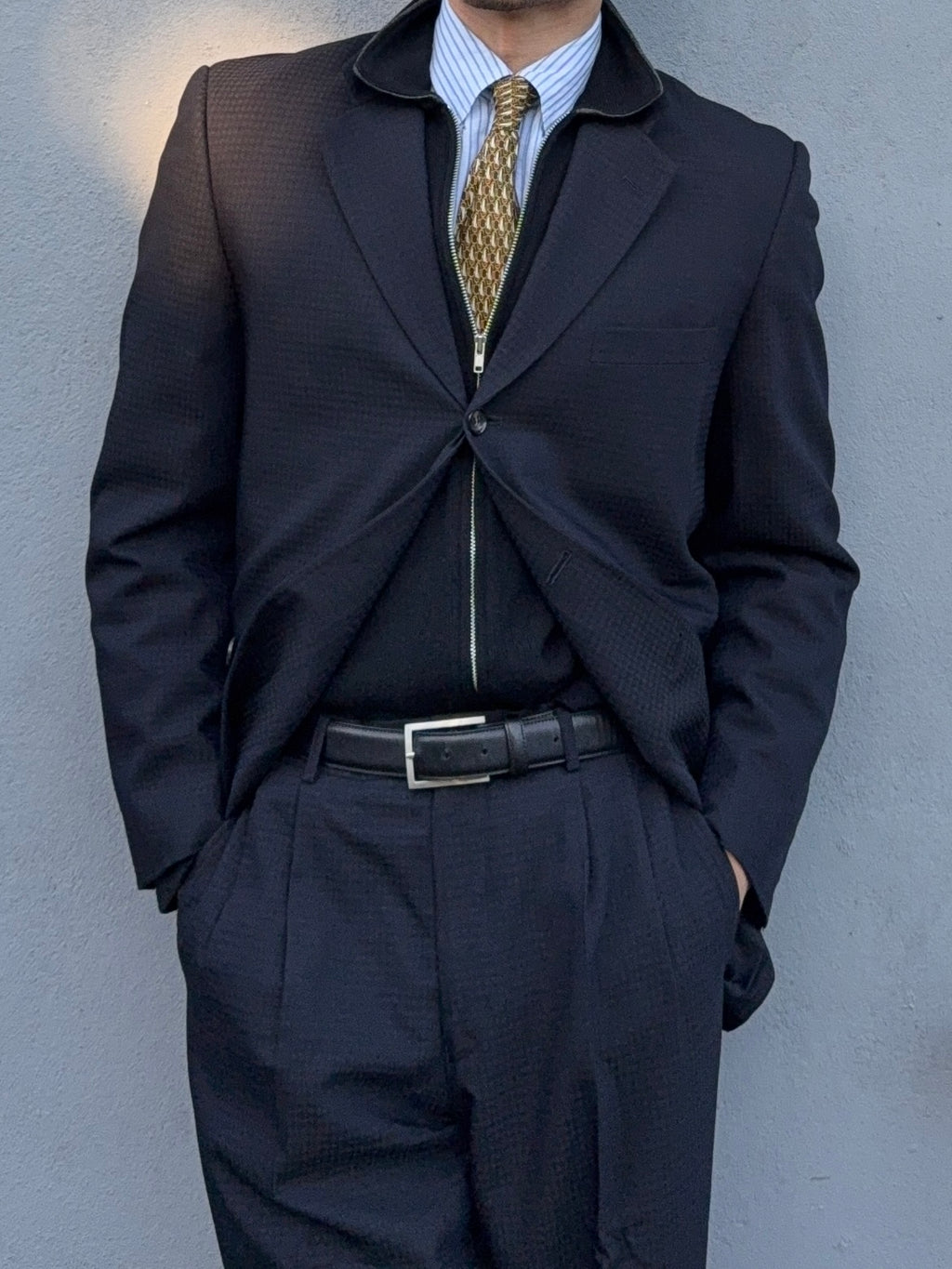 Comme Des Garcons Homme 2001 3B Navy Blue Pleated Wool Blend Suit - Size M Jacket / 30" Waist