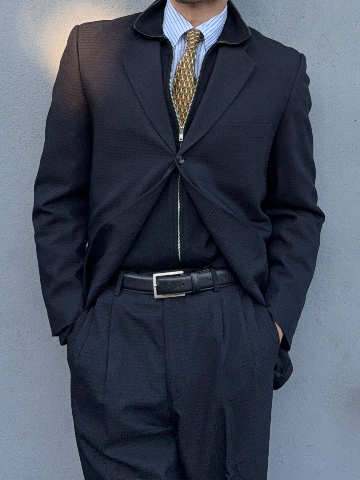 Comme Des Garcons Homme 2001 3B Navy Blue Pleated Wool Blend Suit - Size M Jacket / 30" Waist
