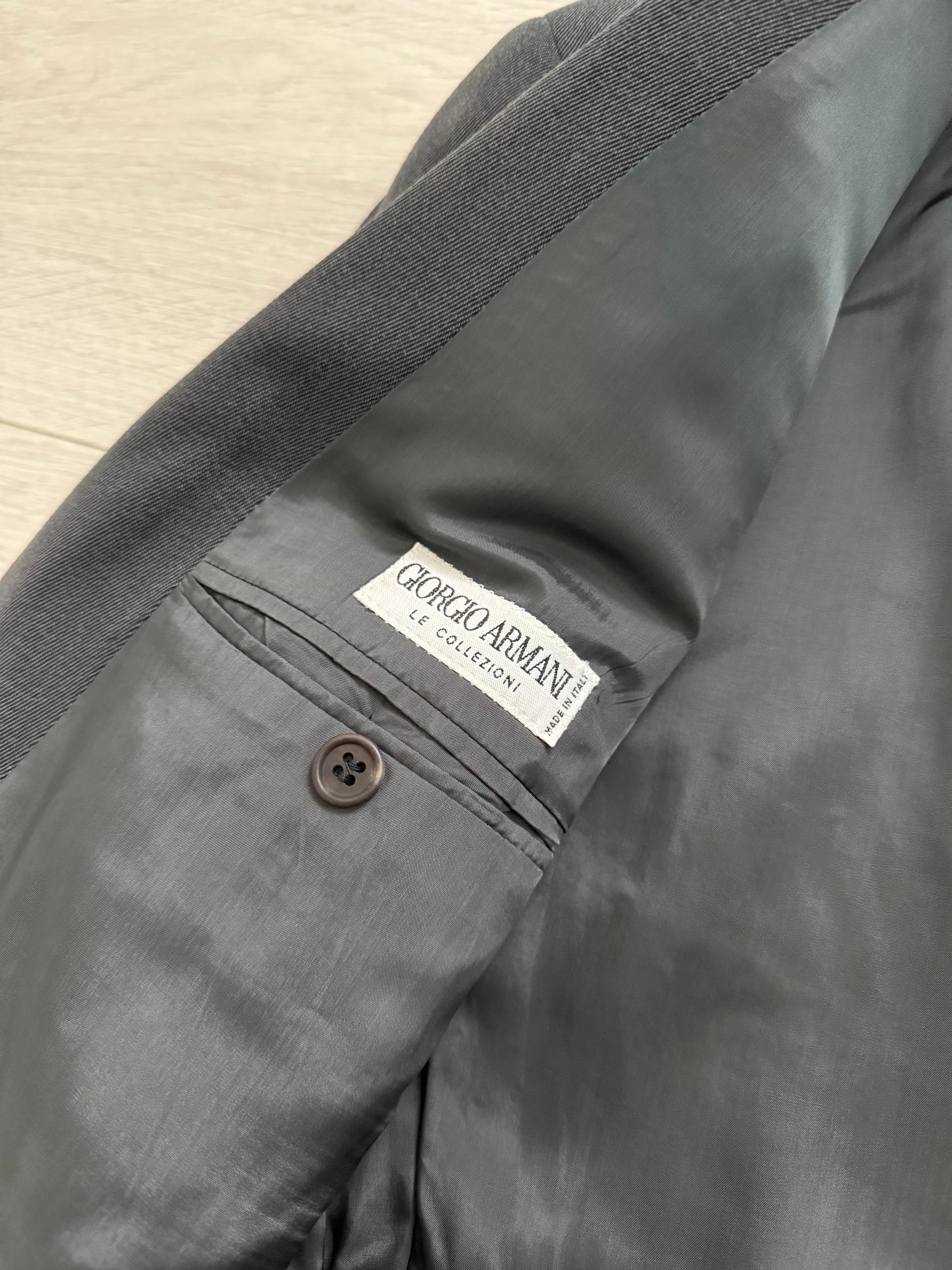 Giorgio Armani 1980s Double Breasted Pleated Wool Suit Steel Charcoal New - Size L Jacket / 32" Waist