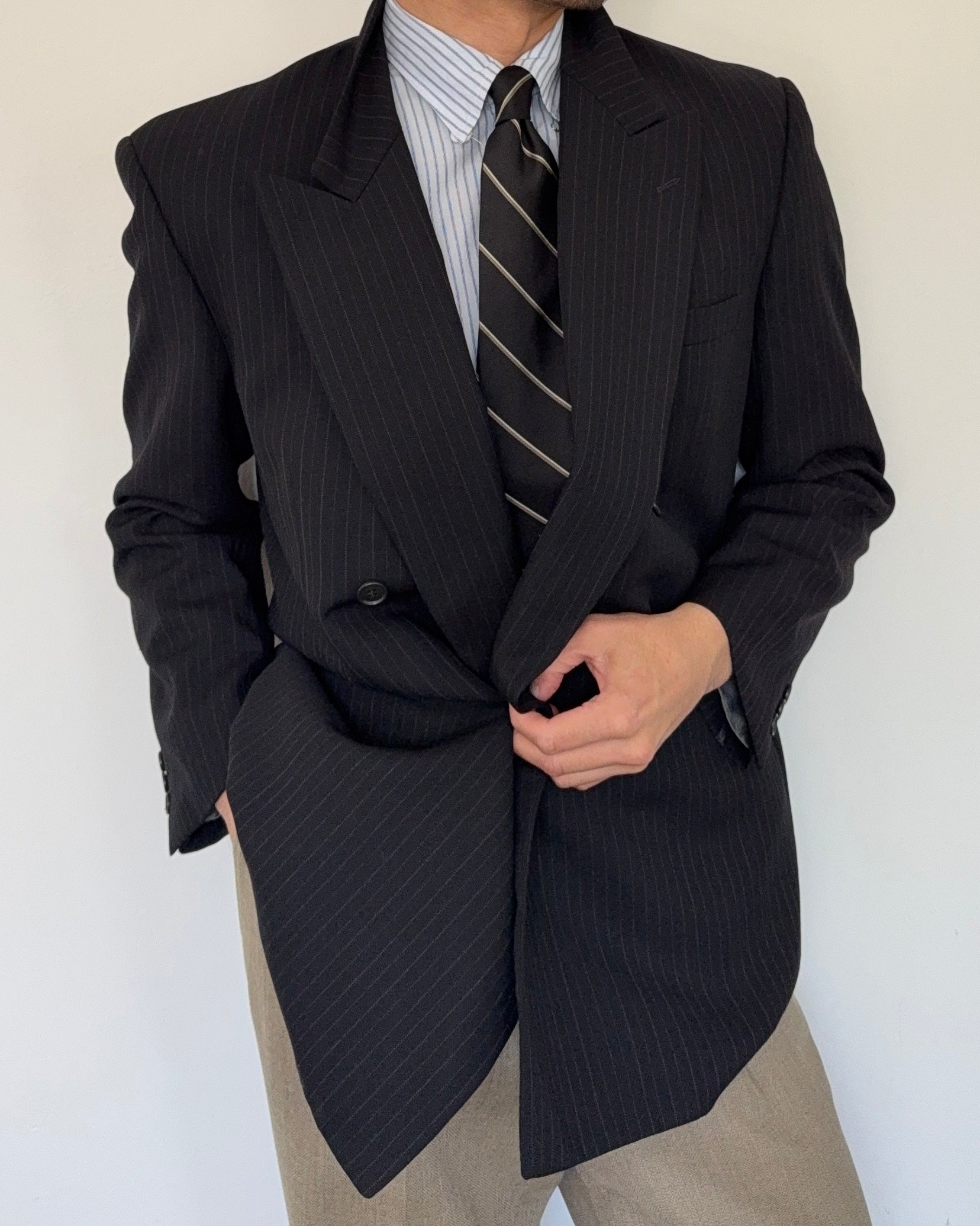 Durban 1990s Double Breasted Peaked Lapel Wool Jacket - Size L