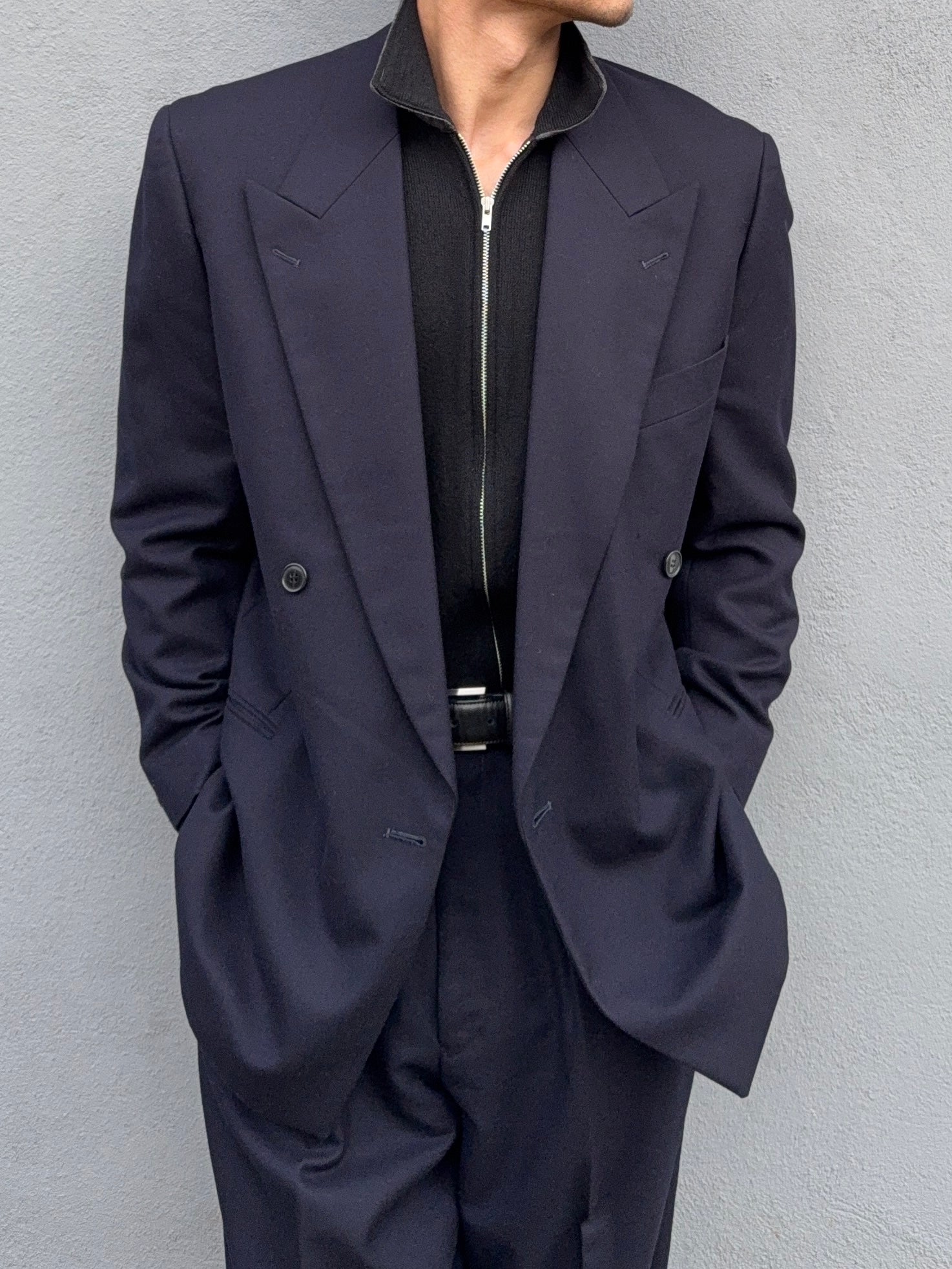 Emporio Armani 1980s Double Breasted Pleated Wool Suit - Size S Jacket / 30" Waist