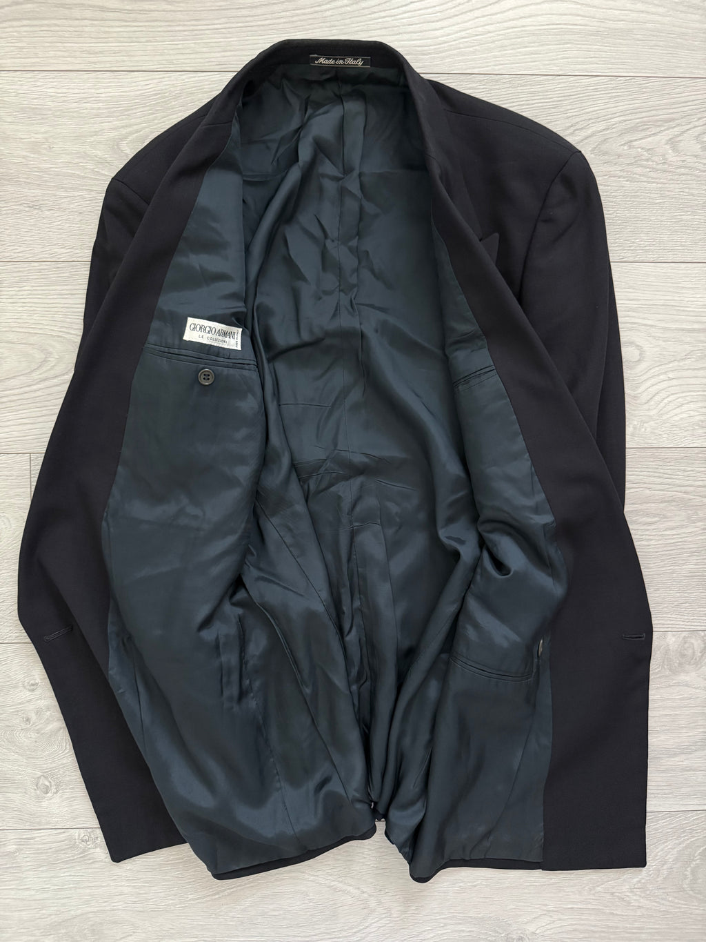 Giorgio Armani 1980s Peaked Lapel Double Breasted Metal Button Wool Sports Jacket Blazer - Size M