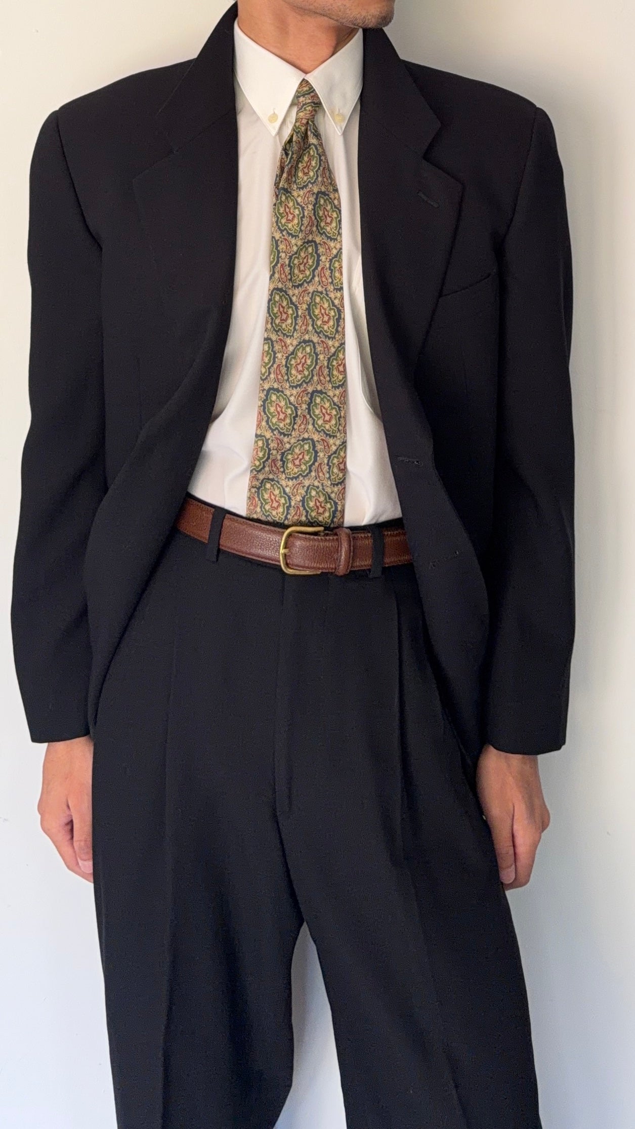 Giorgio Armani 1980s 3B Double-Pleated Wool Suit Black - Size M Jacket / 31" Waist