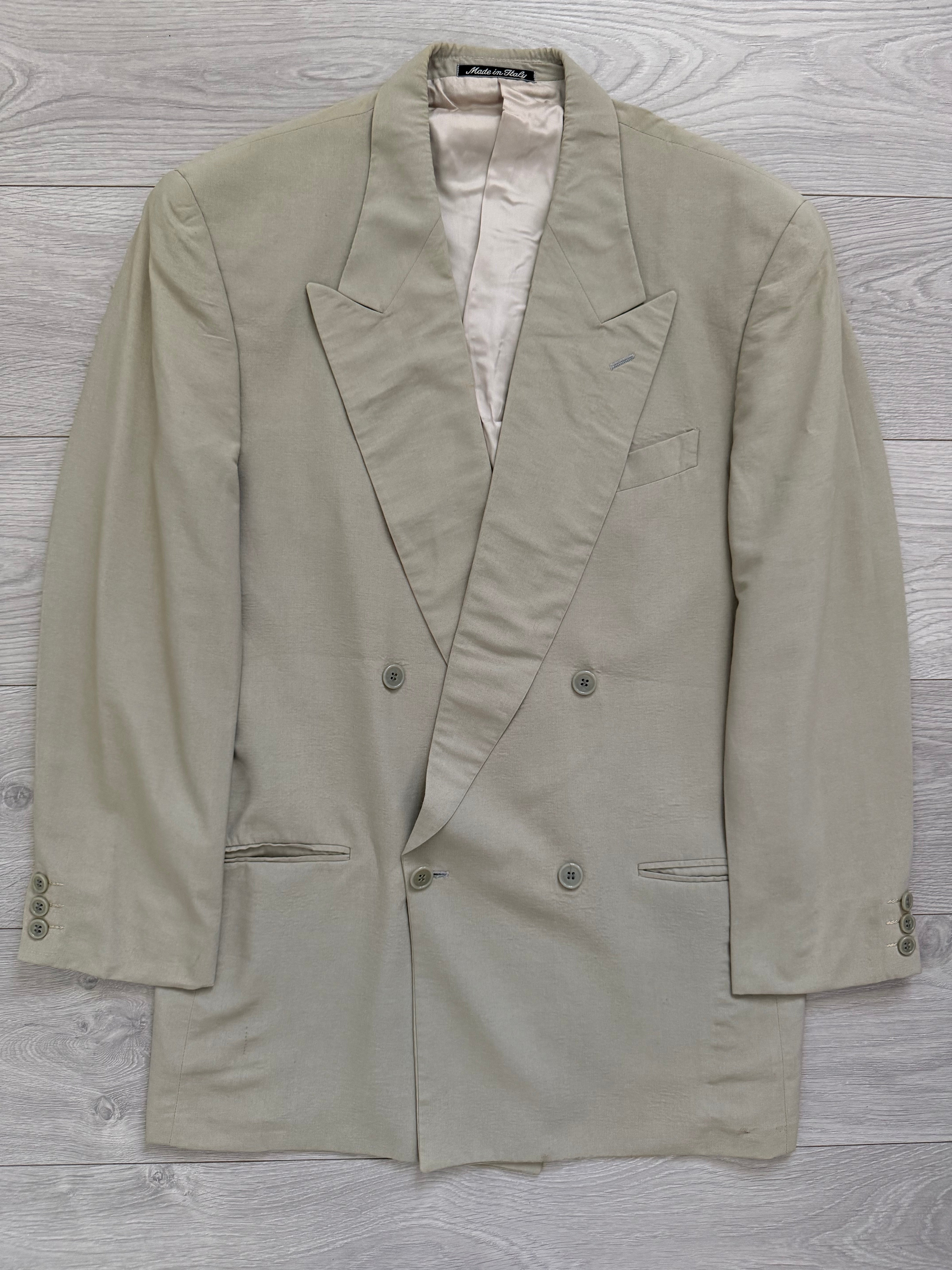 Emporio Armani 1990s Peaked Lapel Double Breasted Taupe Grey