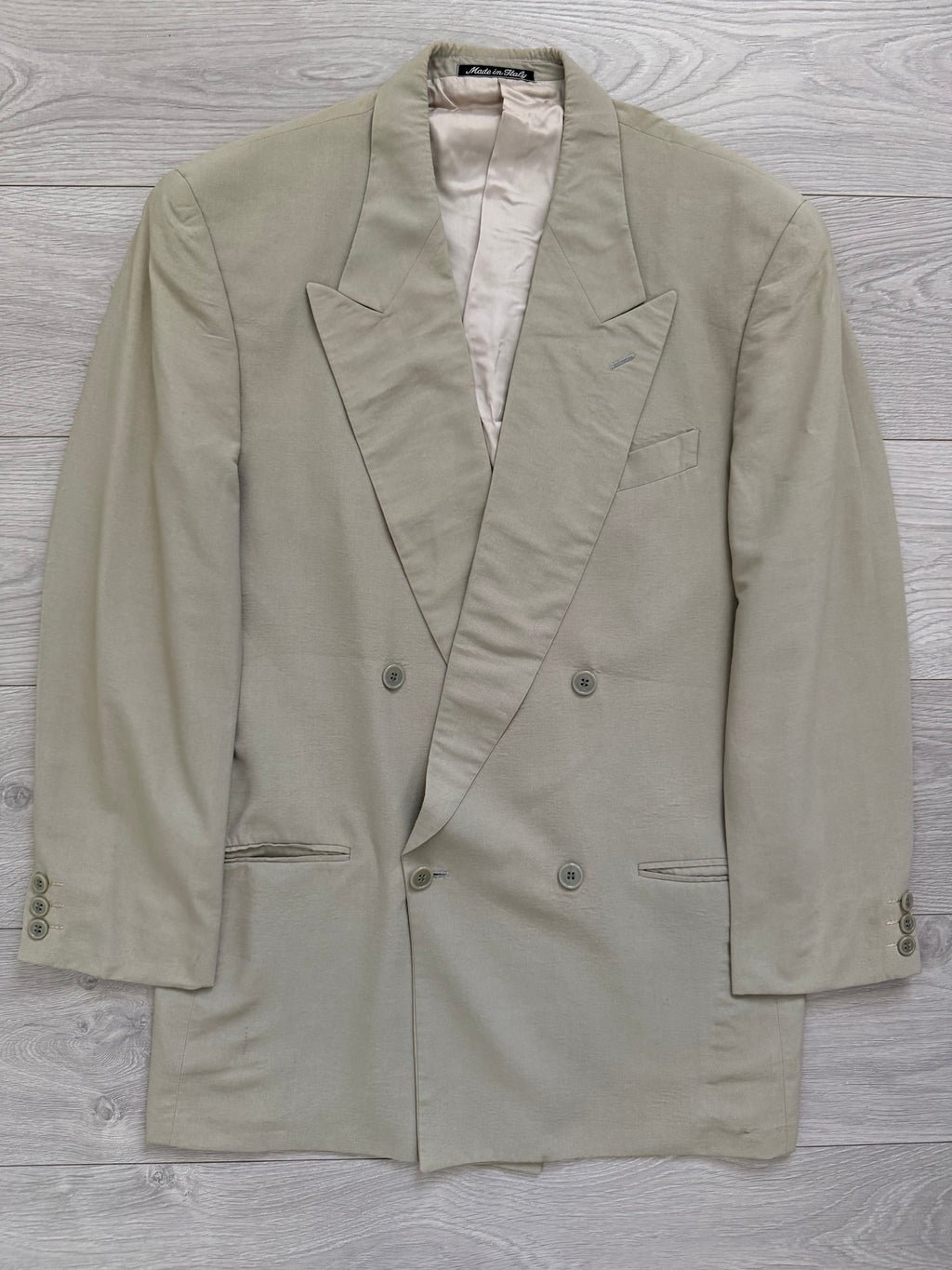 Emporio Armani 1990s Peaked Lapel Double Breasted Taupe Grey Sports Jacket Blazer - Size L
