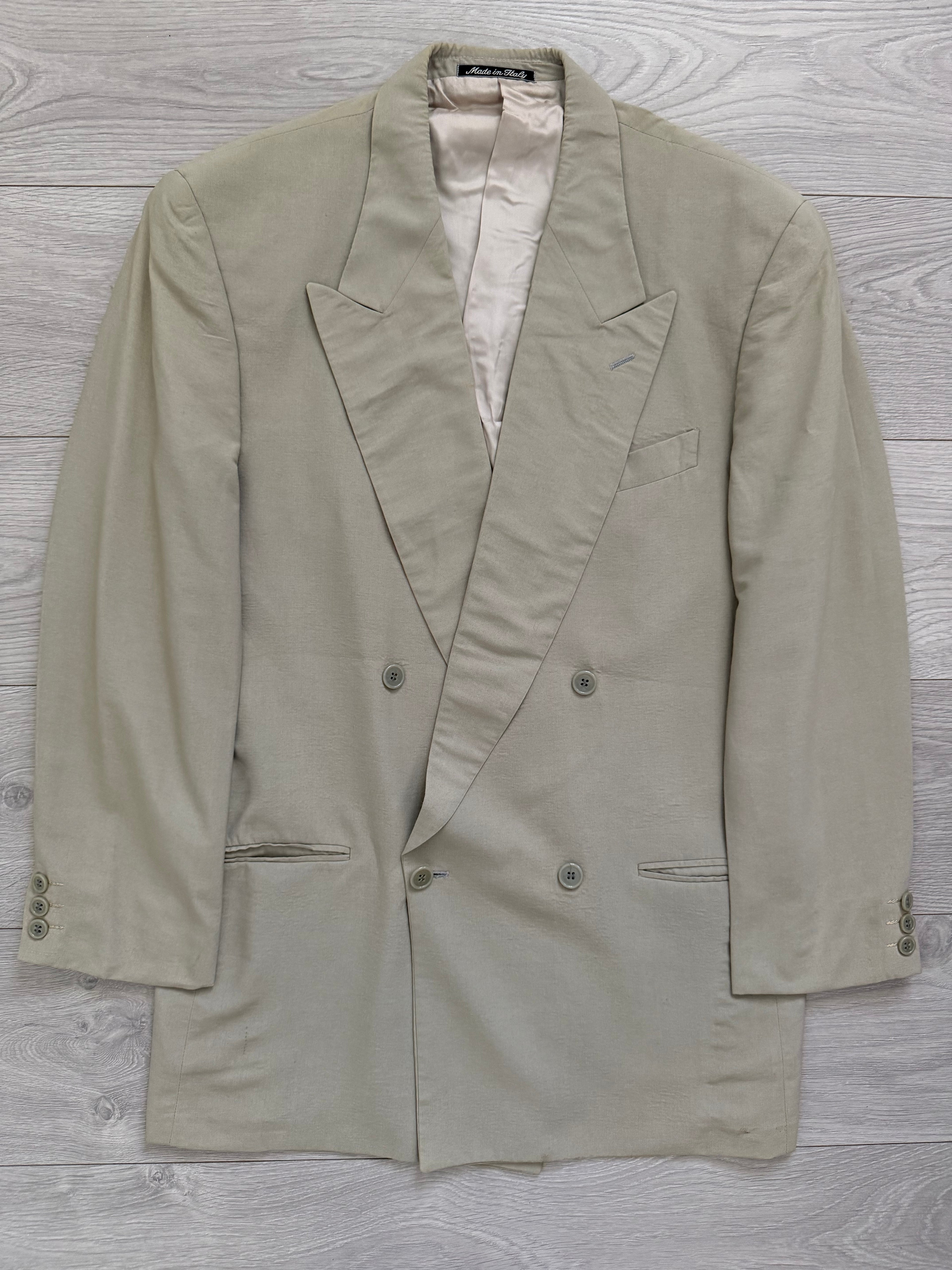Emporio Armani 1990s Peaked Lapel Double Breasted Taupe Grey Sports Jacket Blazer - Size L