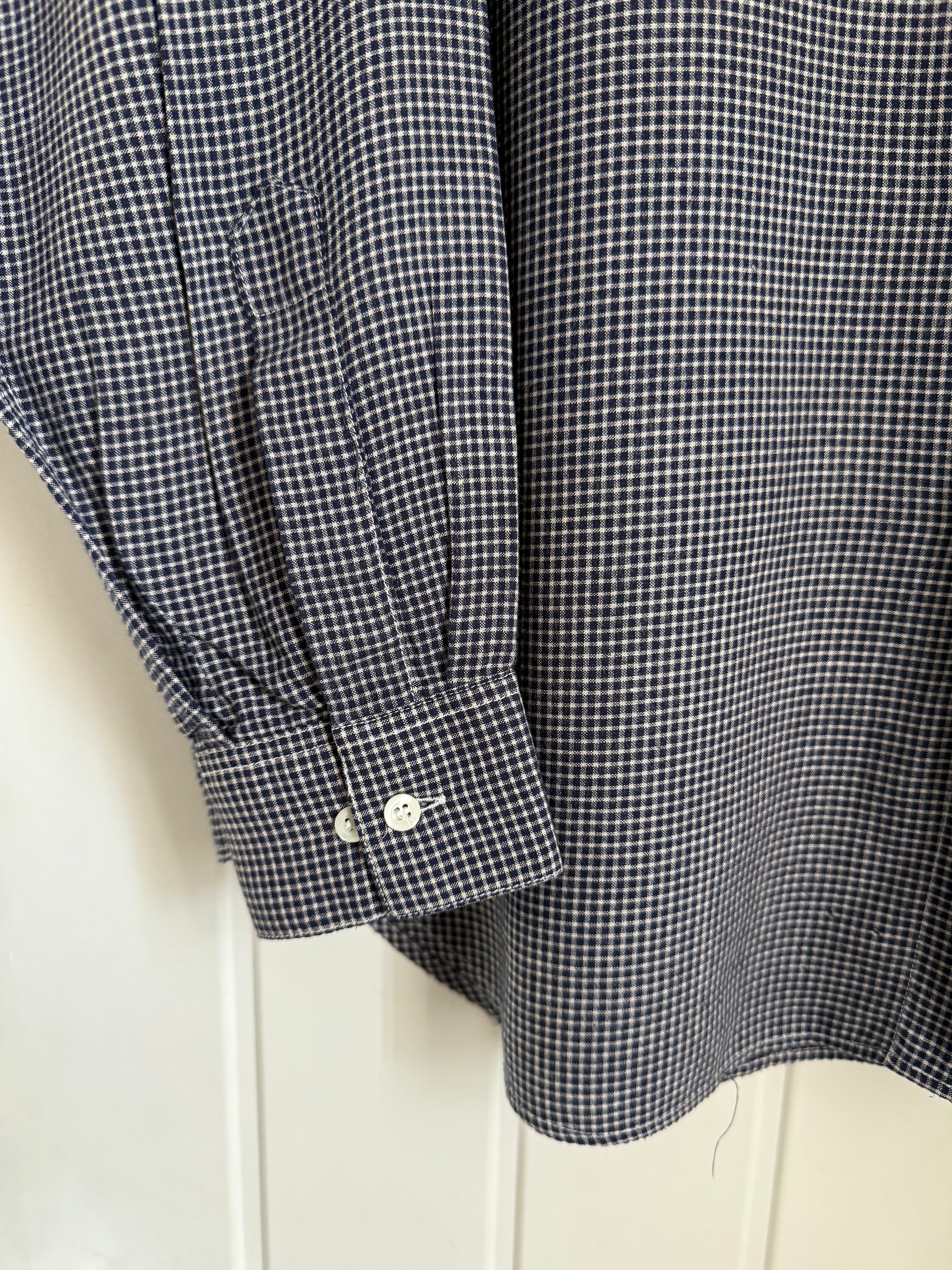 Emporio Armani 1980s Nehru Collar Relaxed Fit Check Shirt - Size L