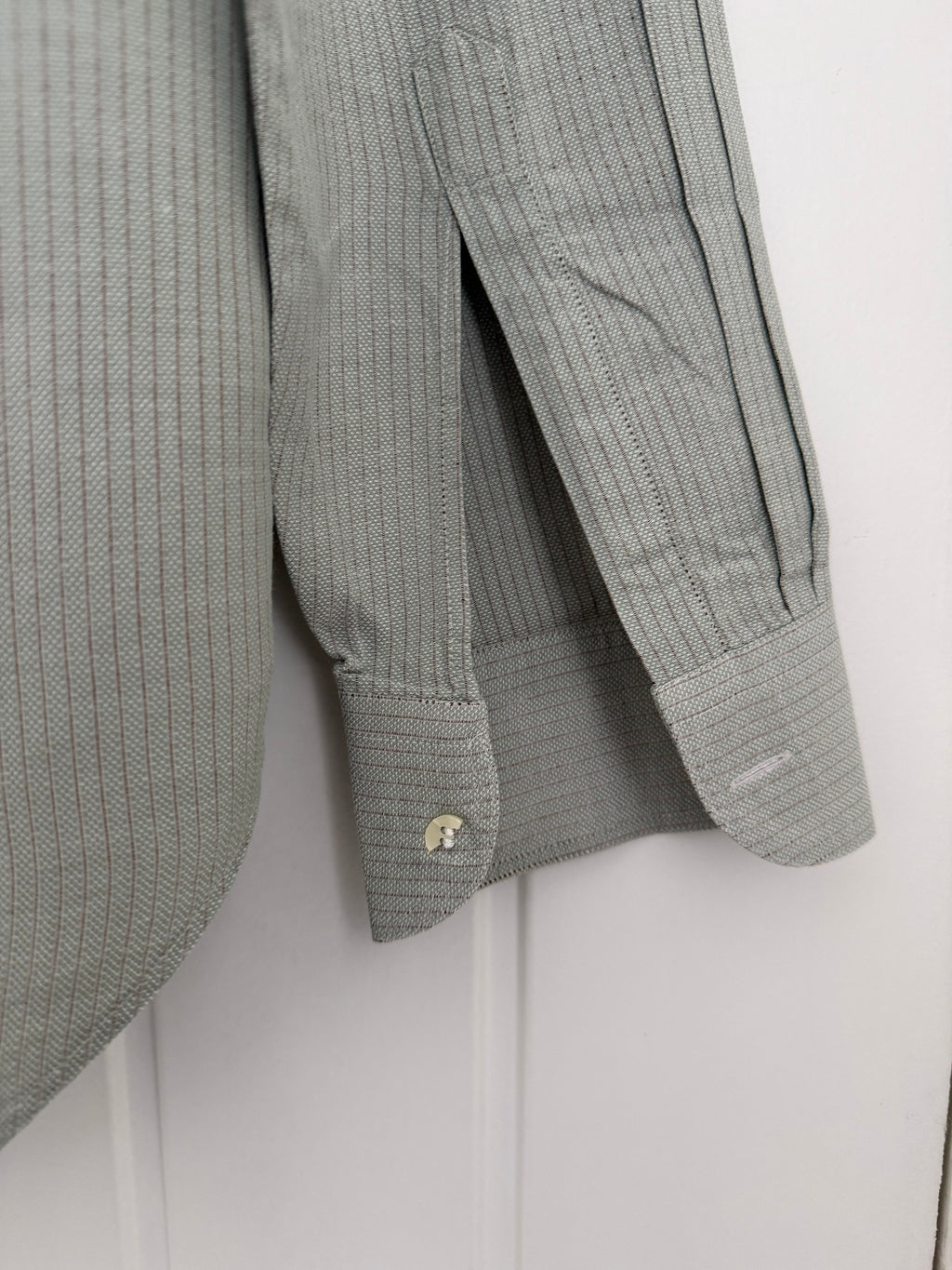 Giorgio Armani Black Label 1990s Snap Collar Chest Pocket Striped Cotton Shirt - Size S