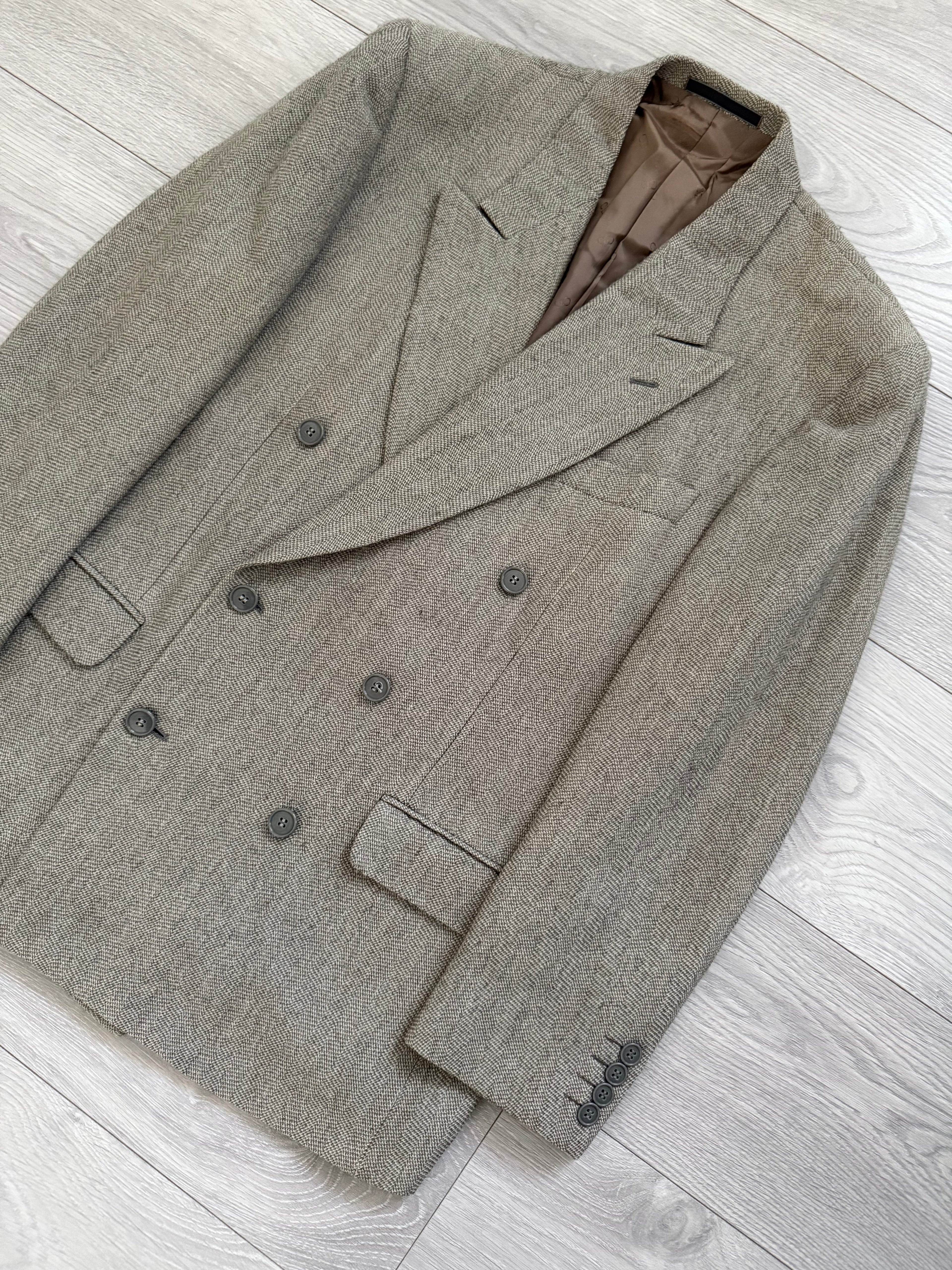 Dior 1980s Peaked Lapel Double Breasted Textured Wool Sports Blazer Jacket - Size M