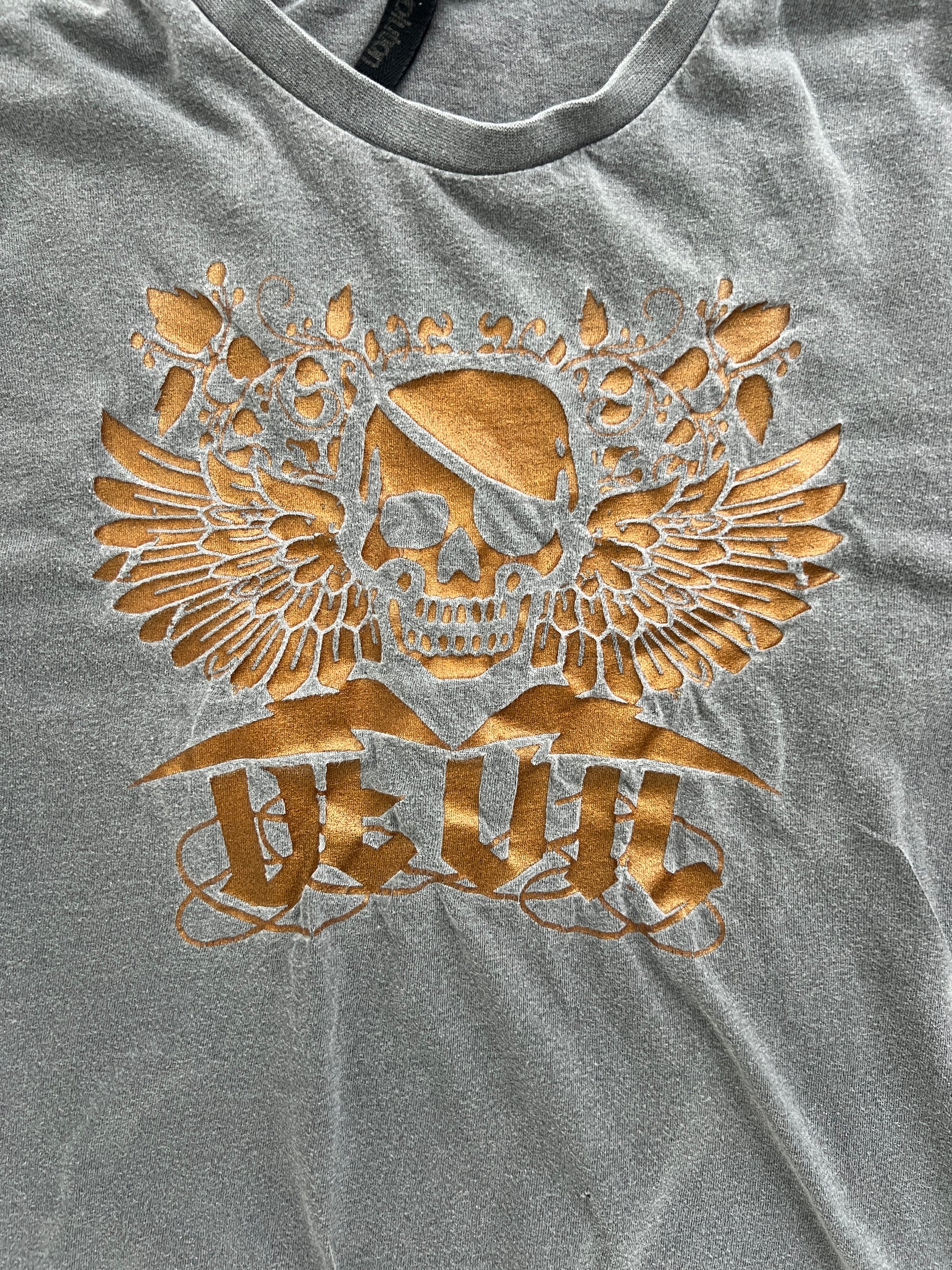 Revolution Skull Print Distressed T-Shirt - Size S