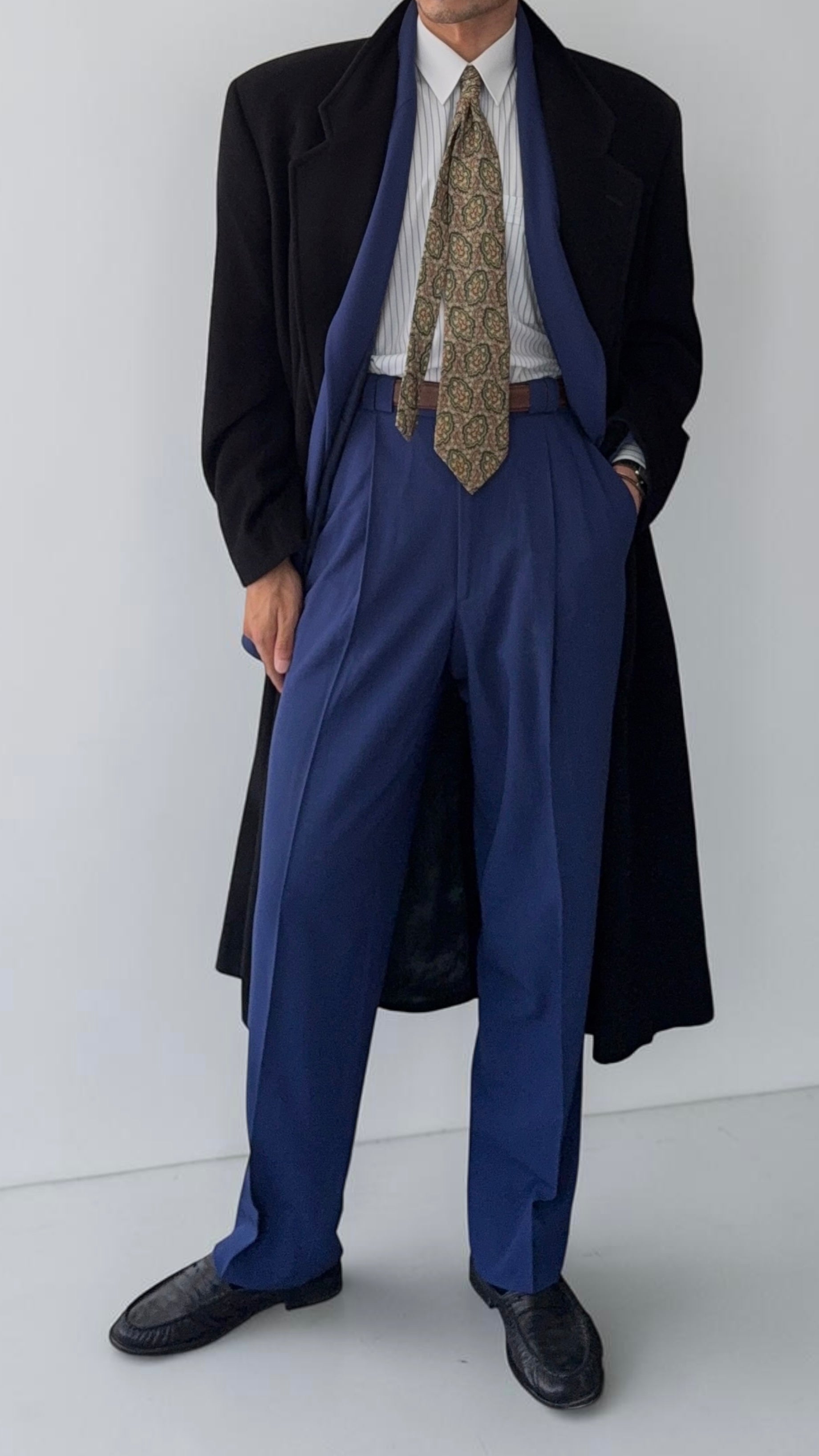 Giorgio Armani 1980s Wool Double Breasted Oversized Black Long Coat - Size XL
