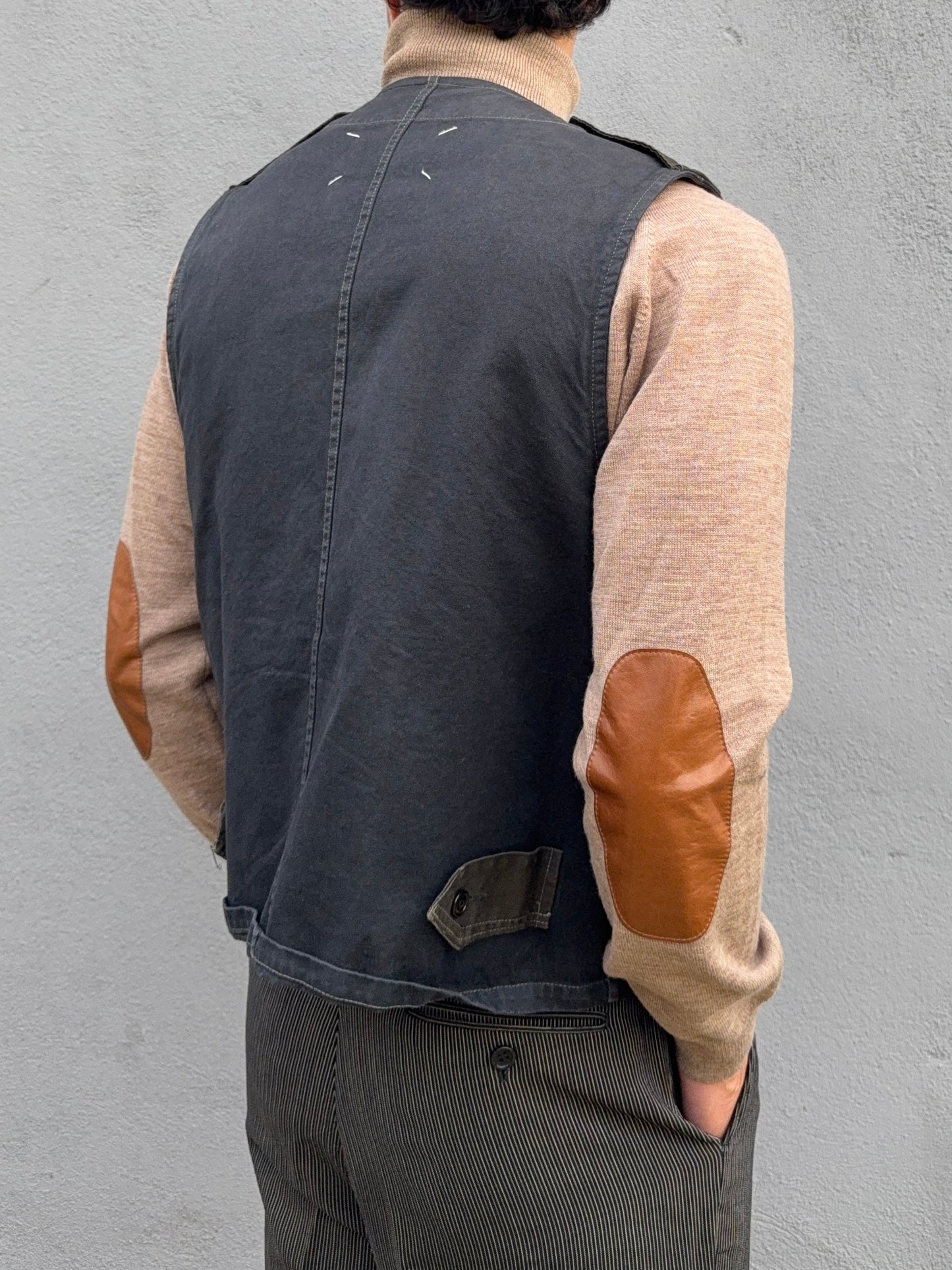 Maison Martin Margiela FW1999 Wool Leather Elbow Patch Turtleneck Knit Sweater - Size M